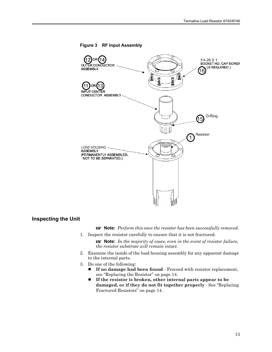 Figure 3 rf input assembly, Inspecting the unit | Bird Technologies 8740 Series User Manual | Page 23 / 32