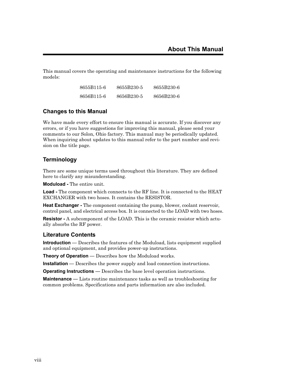 Changes to this manual, Terminology, About this manual | Bird Technologies 8650B Series User Manual | Page 10 / 45