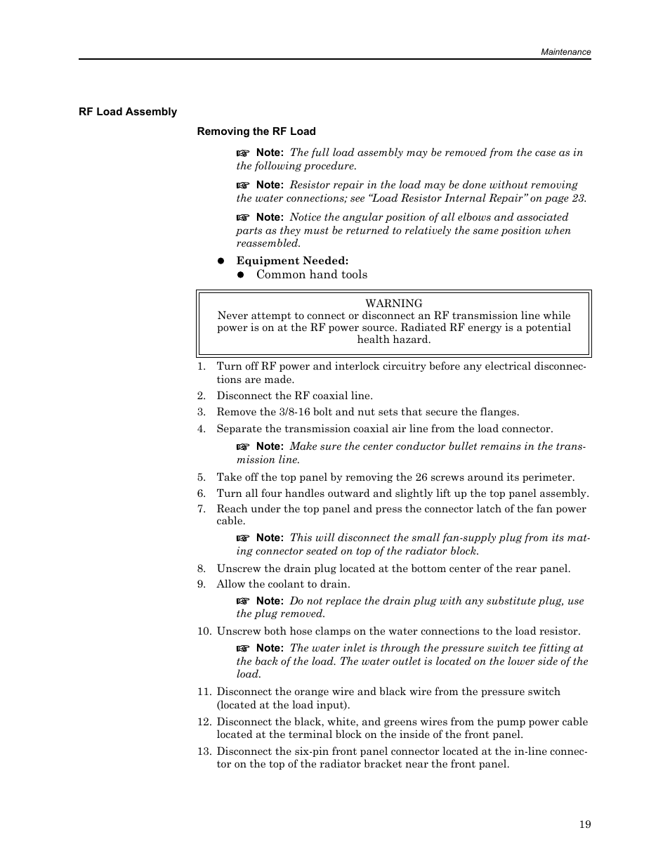 Rf load assembly, Removing the rf load | Bird Technologies 8650B Series User Manual | Page 31 / 45