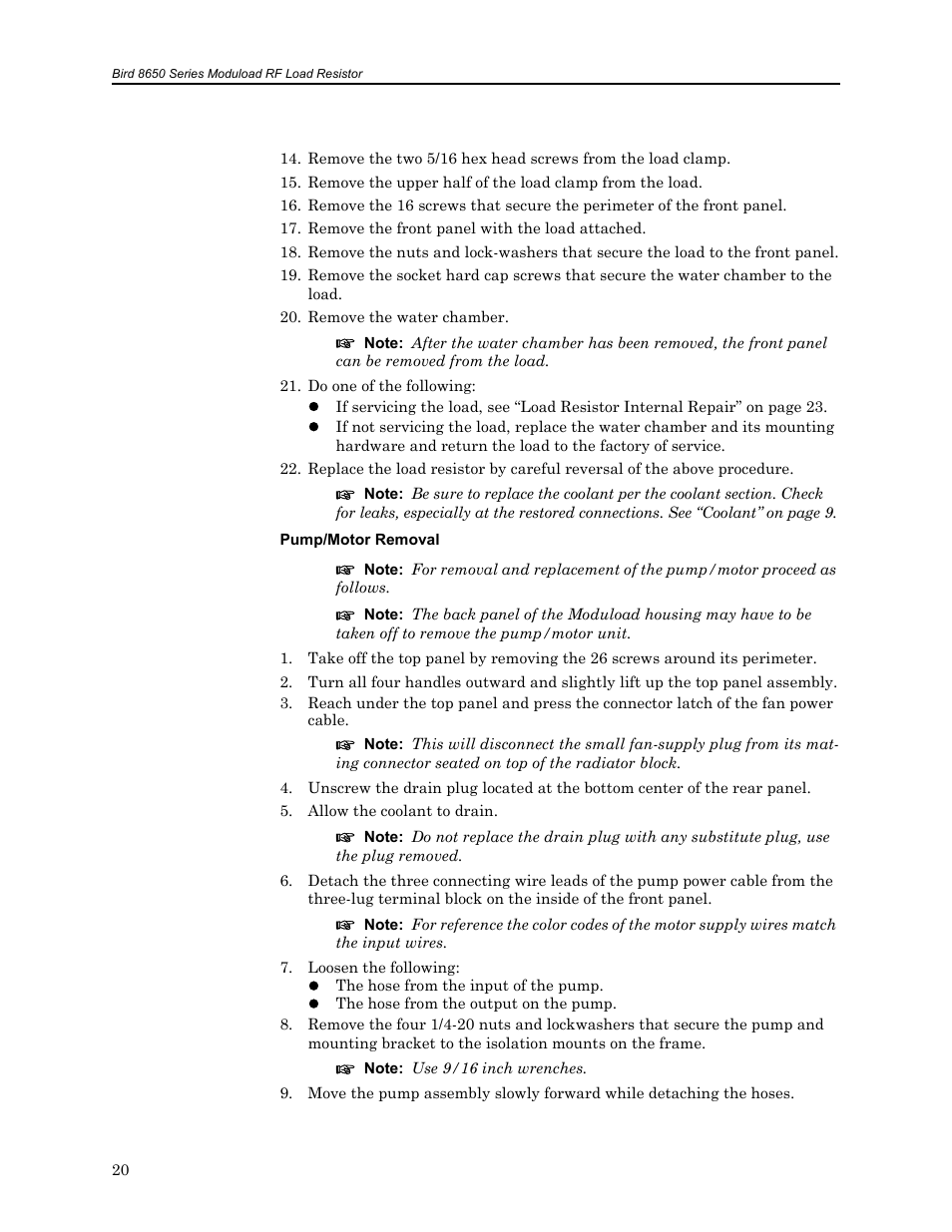 Pump/motor removal | Bird Technologies 8650B Series User Manual | Page 32 / 45