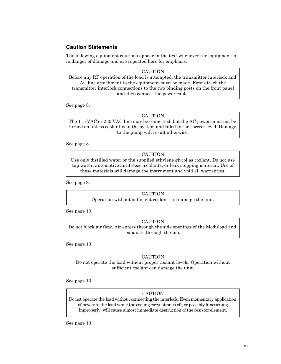 Caution statements | Bird Technologies 8650B Series User Manual | Page 5 / 45