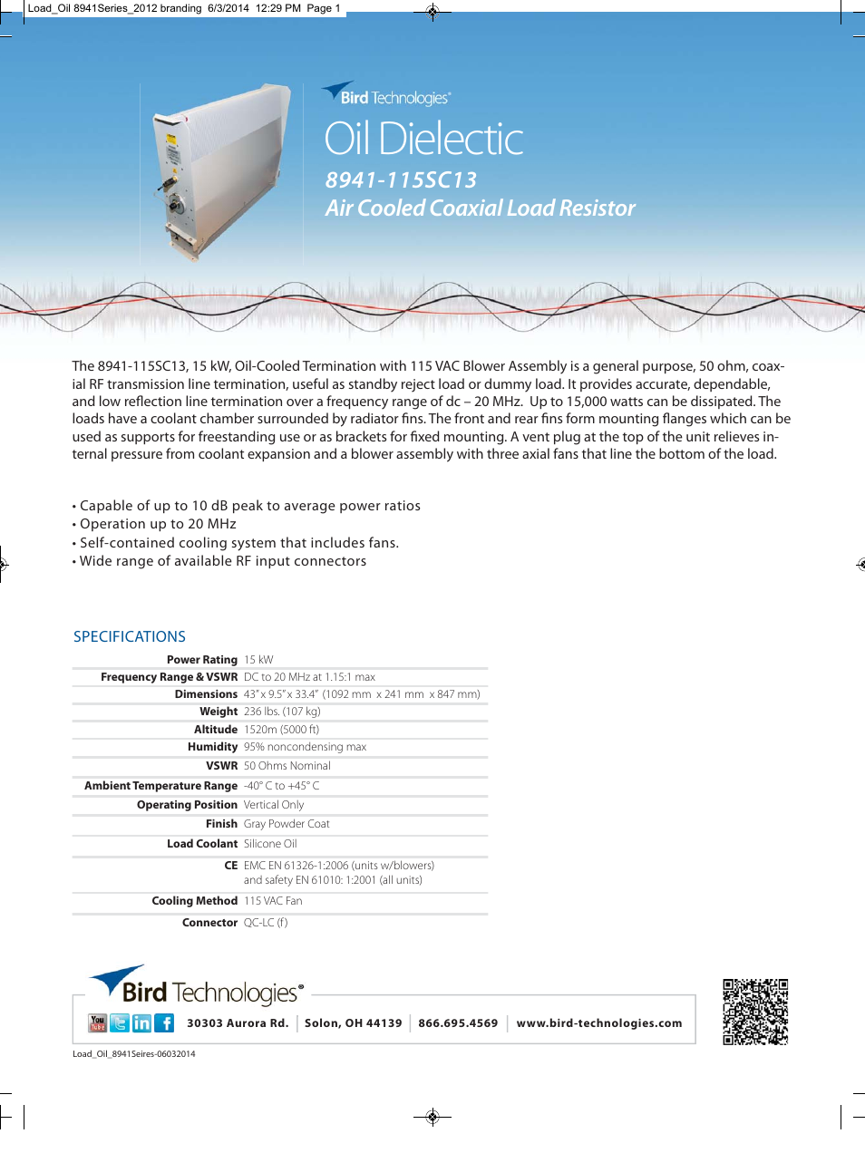 Bird Technologies 8941-115SC13 User Manual | 1 page