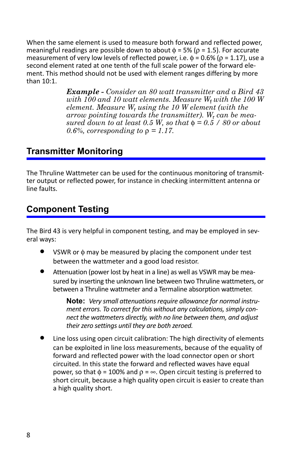 Transmitter monitoring, Component testing, Transmitter monitoring component testing | Bird Technologies 4527 User Manual | Page 20 / 51