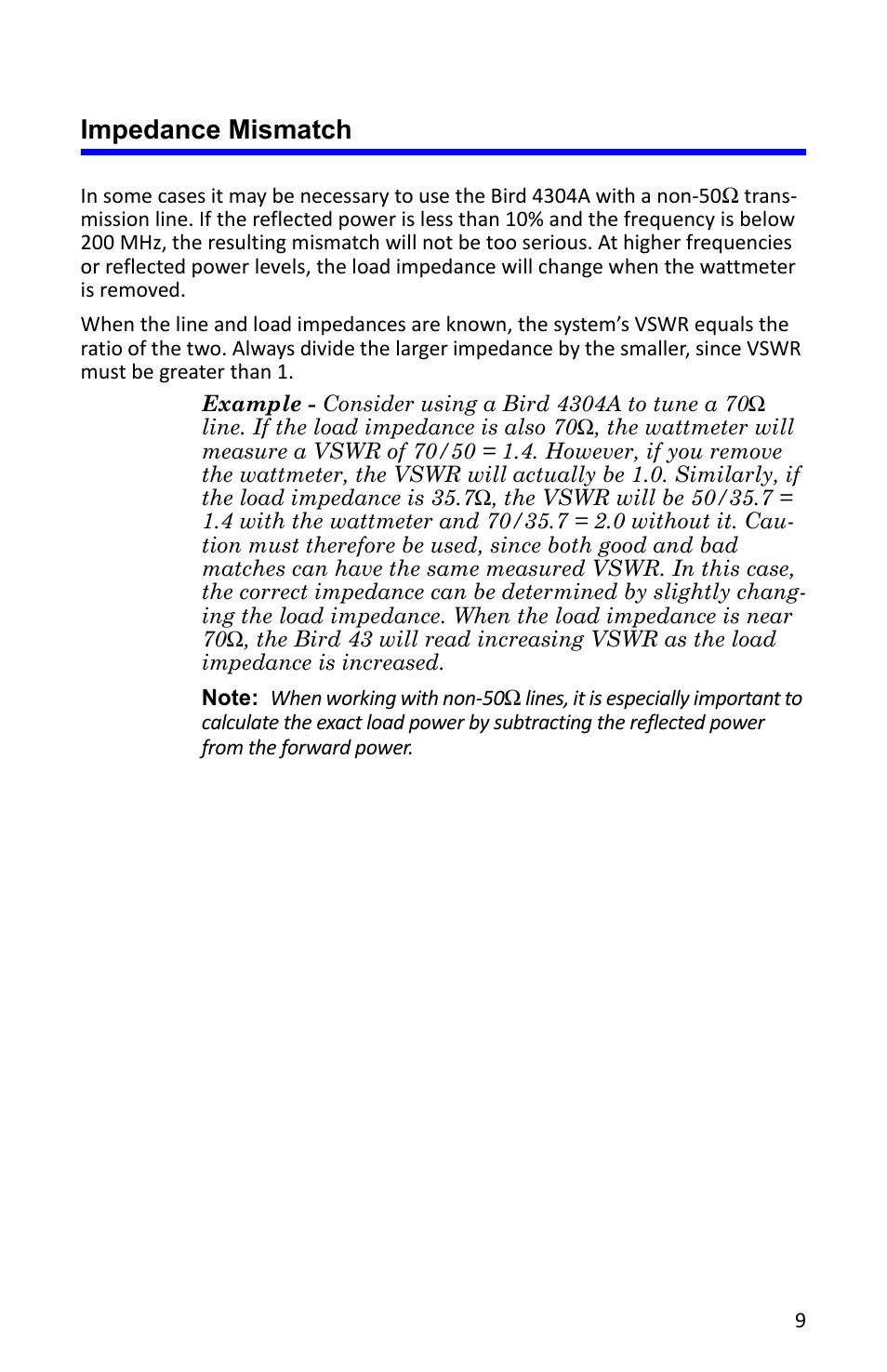 Impedance mismatch | Bird Technologies 4304A User Manual | Page 20 / 38