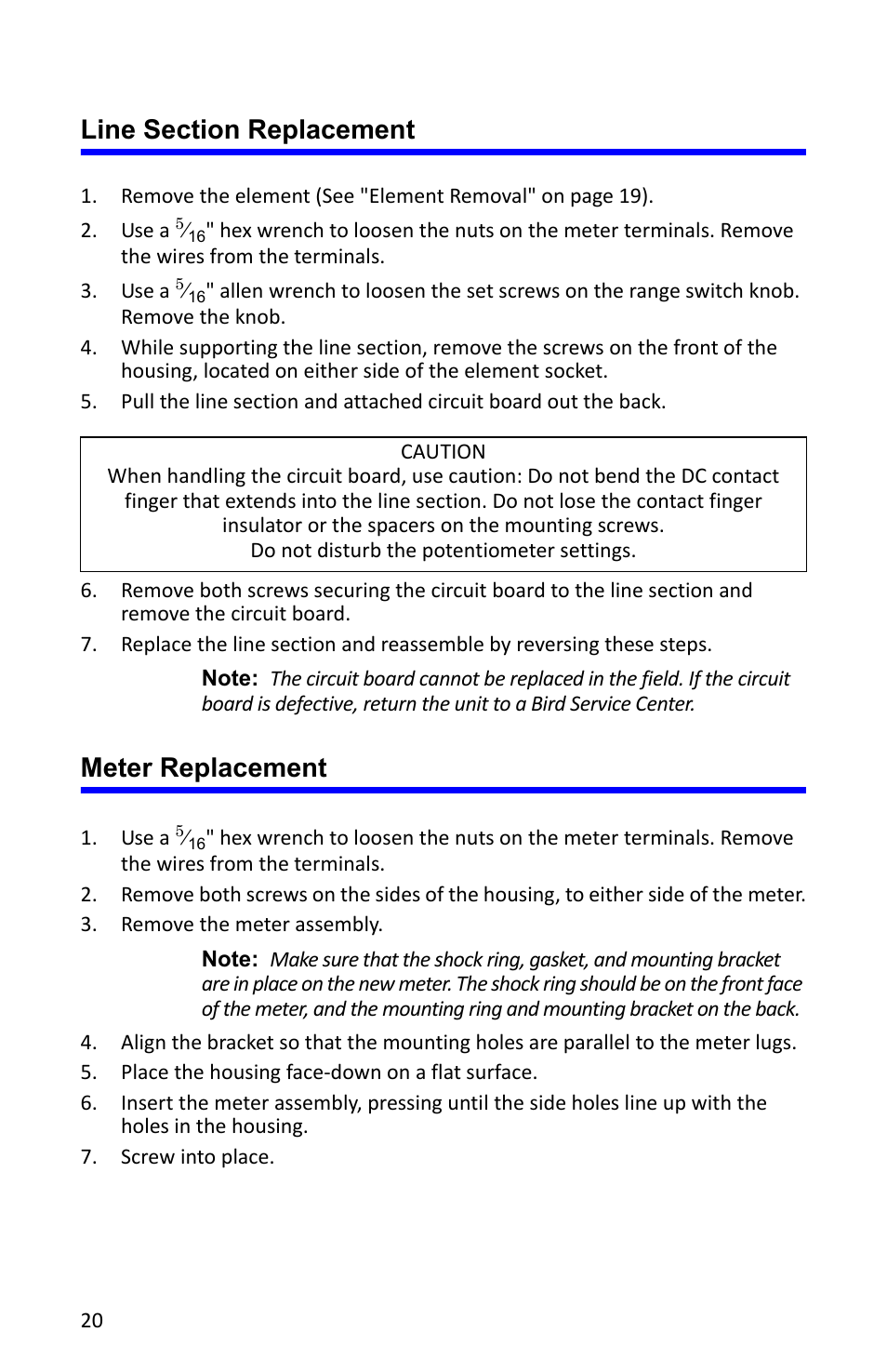 Line section replacement, Meter replacement, Line section replacement meter replacement | Bird Technologies 4304A User Manual | Page 31 / 38