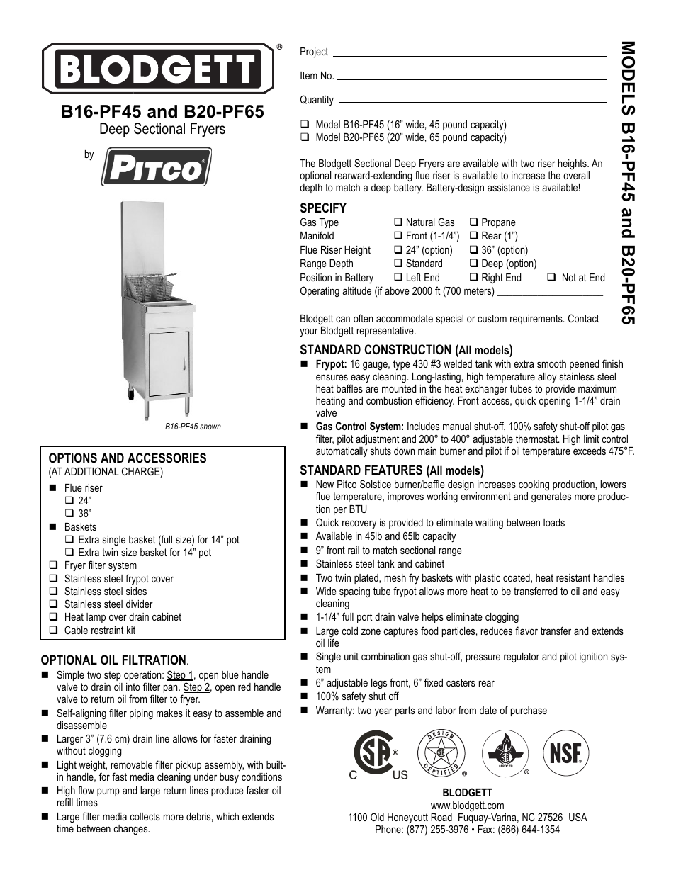 Blodgett B20-PF65 User Manual | 2 pages