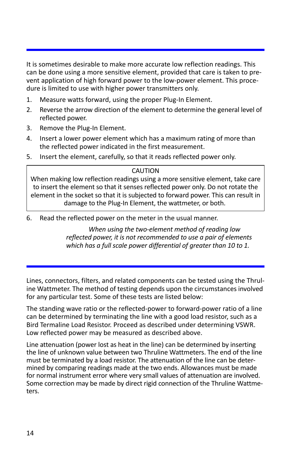 Making low reflection readings | Bird Technologies 4314C User Manual | Page 26 / 48