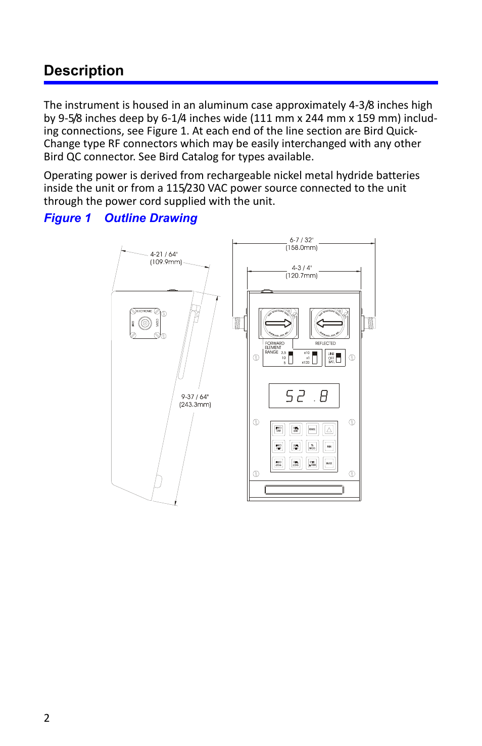 Description, Figure 1 outline drawing | Bird Technologies 4391A User Manual | Page 14 / 46