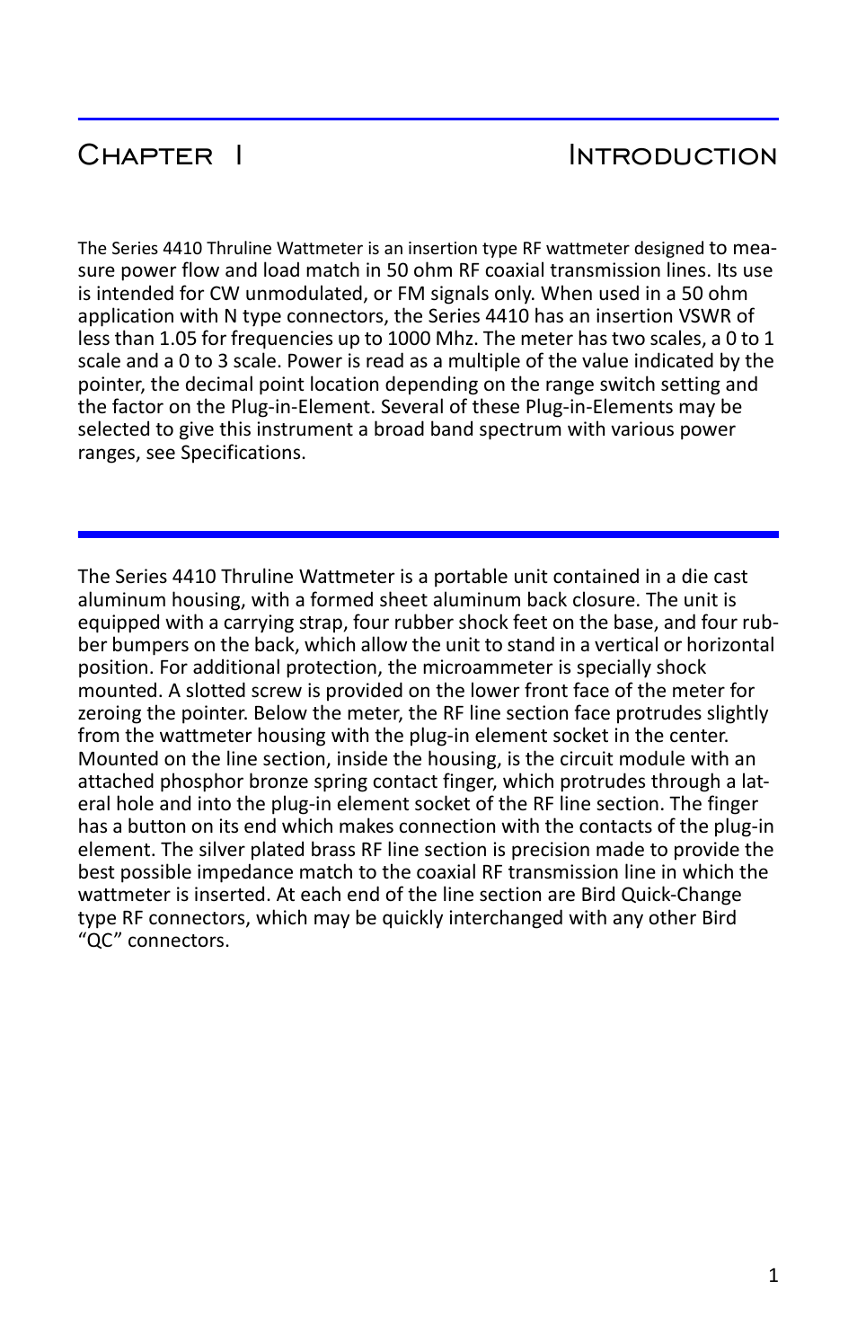 Chapter 1 introduction, Description | Bird Technologies 4412A User Manual | Page 11 / 38
