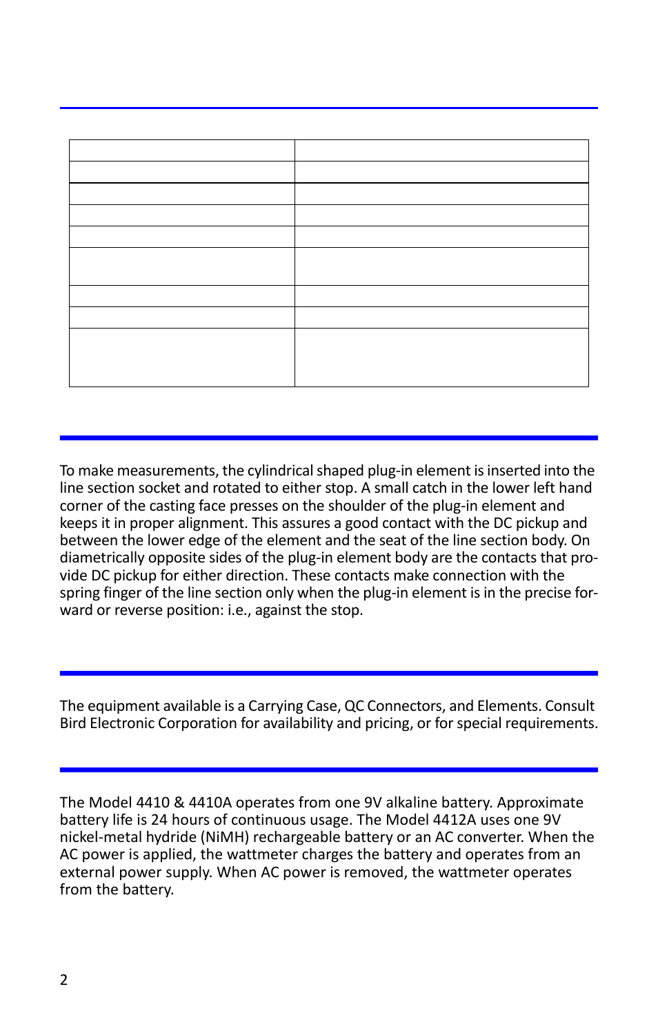 Component description, Features, Optional equipment | Power requirements, Features optional equipment power requirements | Bird Technologies 4412A User Manual | Page 12 / 38