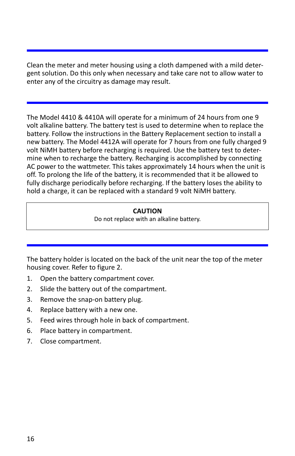 Meter & meter housing, Battery care, Battery replacement | Bird Technologies 4412A User Manual | Page 26 / 38