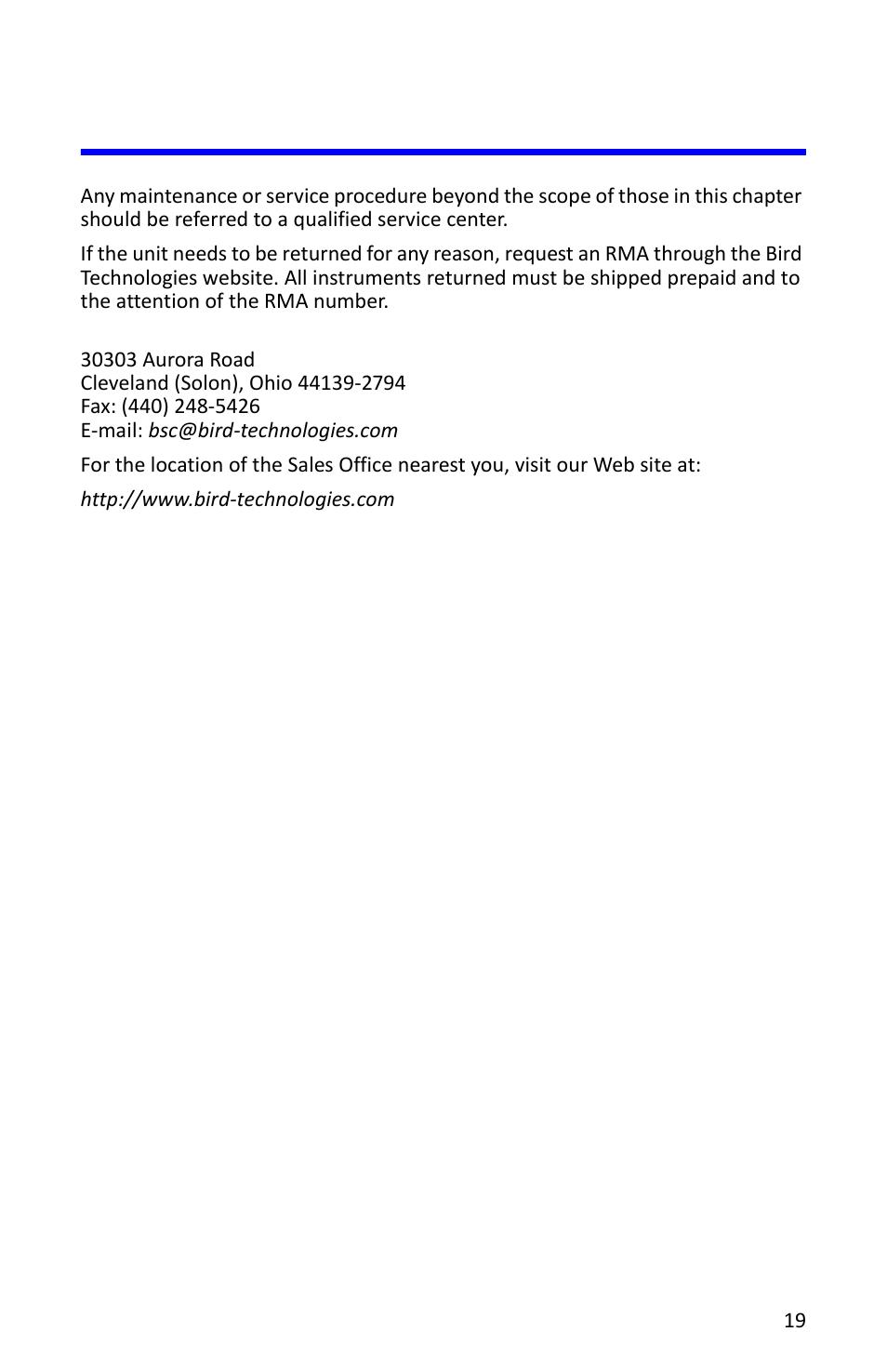 Customer service | Bird Technologies 4412A User Manual | Page 29 / 38