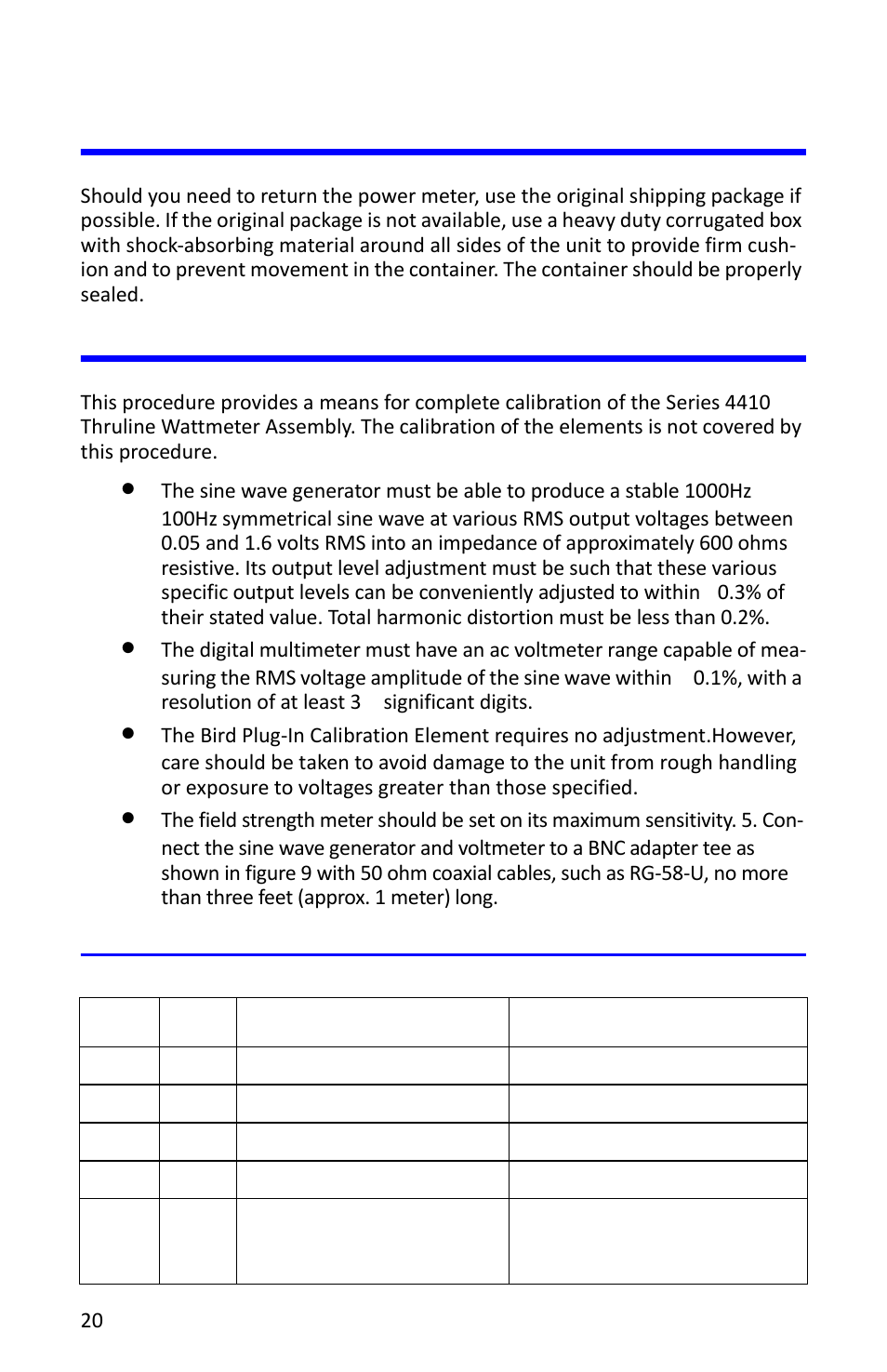 Shipment, Calibration, Equipment required | Shipment calibration | Bird Technologies 4412A User Manual | Page 30 / 38