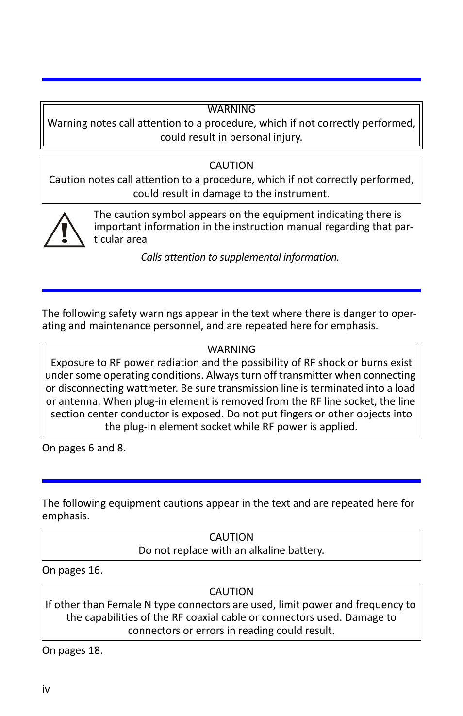 Safety symbols, Warning statements, Caution statements | Bird Technologies 4412A User Manual | Page 4 / 38