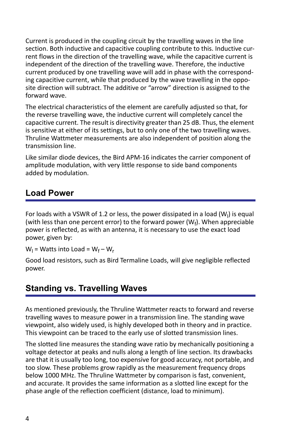 Load power, Standing vs. travelling waves, Load power standing vs. travelling waves | Bird Technologies APM-16 User Manual | Page 16 / 41