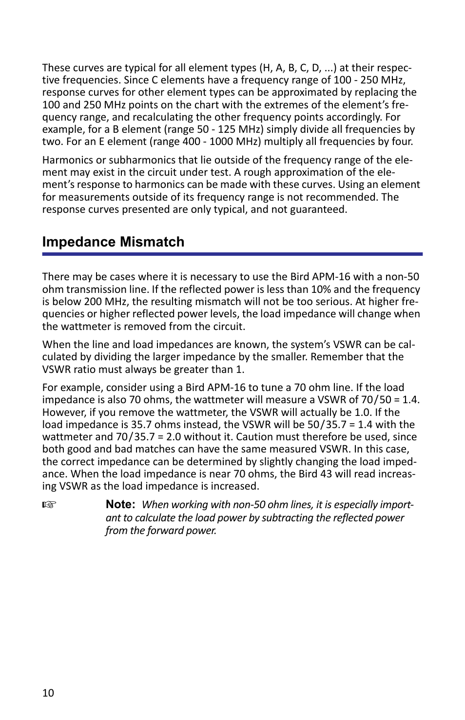 Impedance mismatch | Bird Technologies APM-16 User Manual | Page 22 / 41