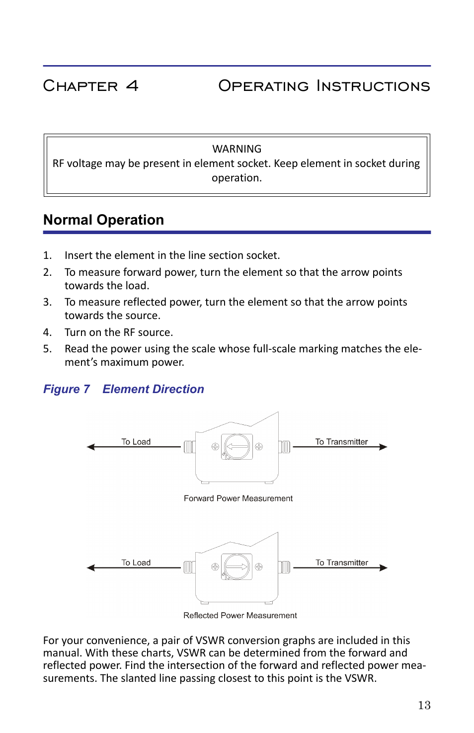 Chapter 4 operating instructions, Normal operation, Figure 7 element direction | Bird Technologies APM-16 User Manual | Page 25 / 41