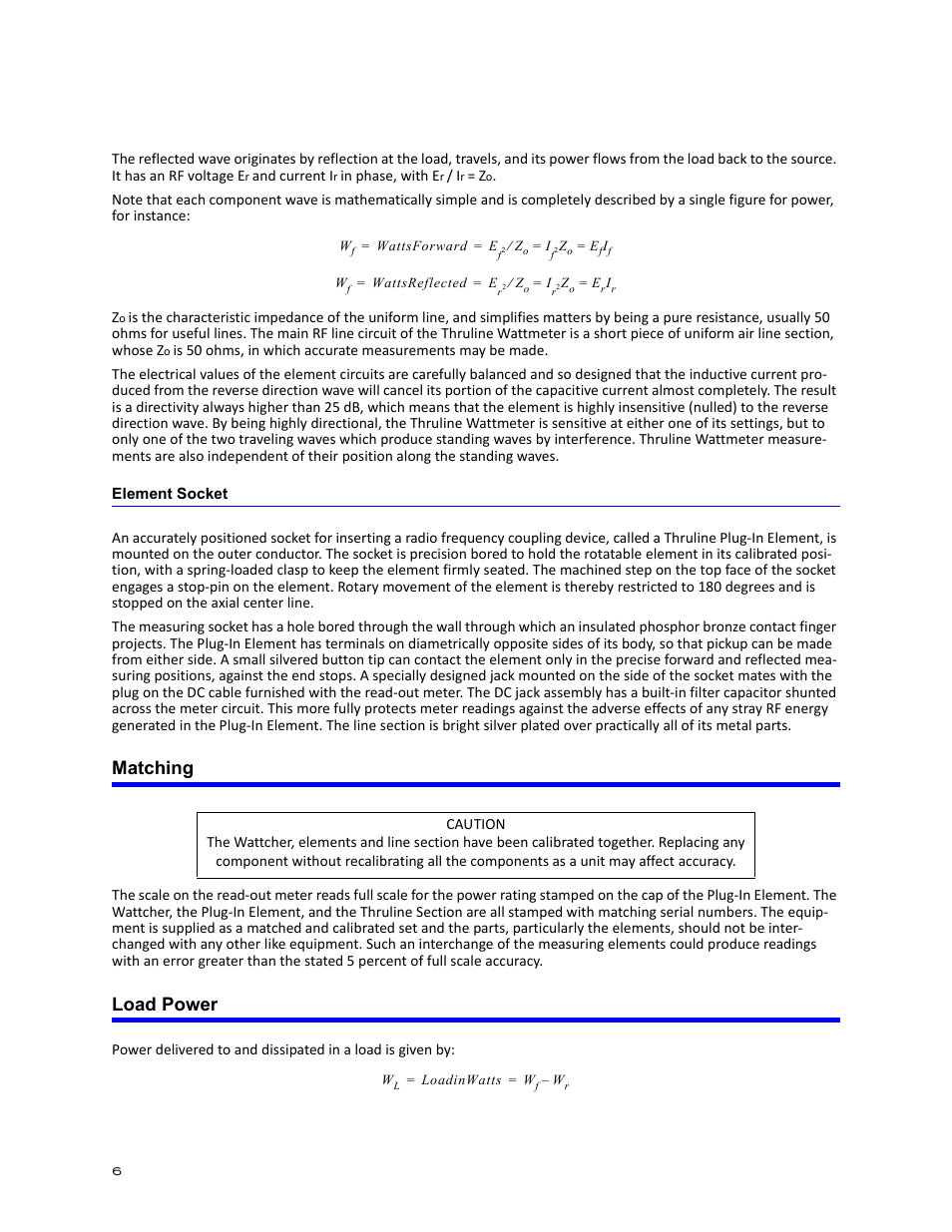 Element socket, Matching, Load power | Matching load power | Bird Technologies 3128A User Manual | Page 18 / 35