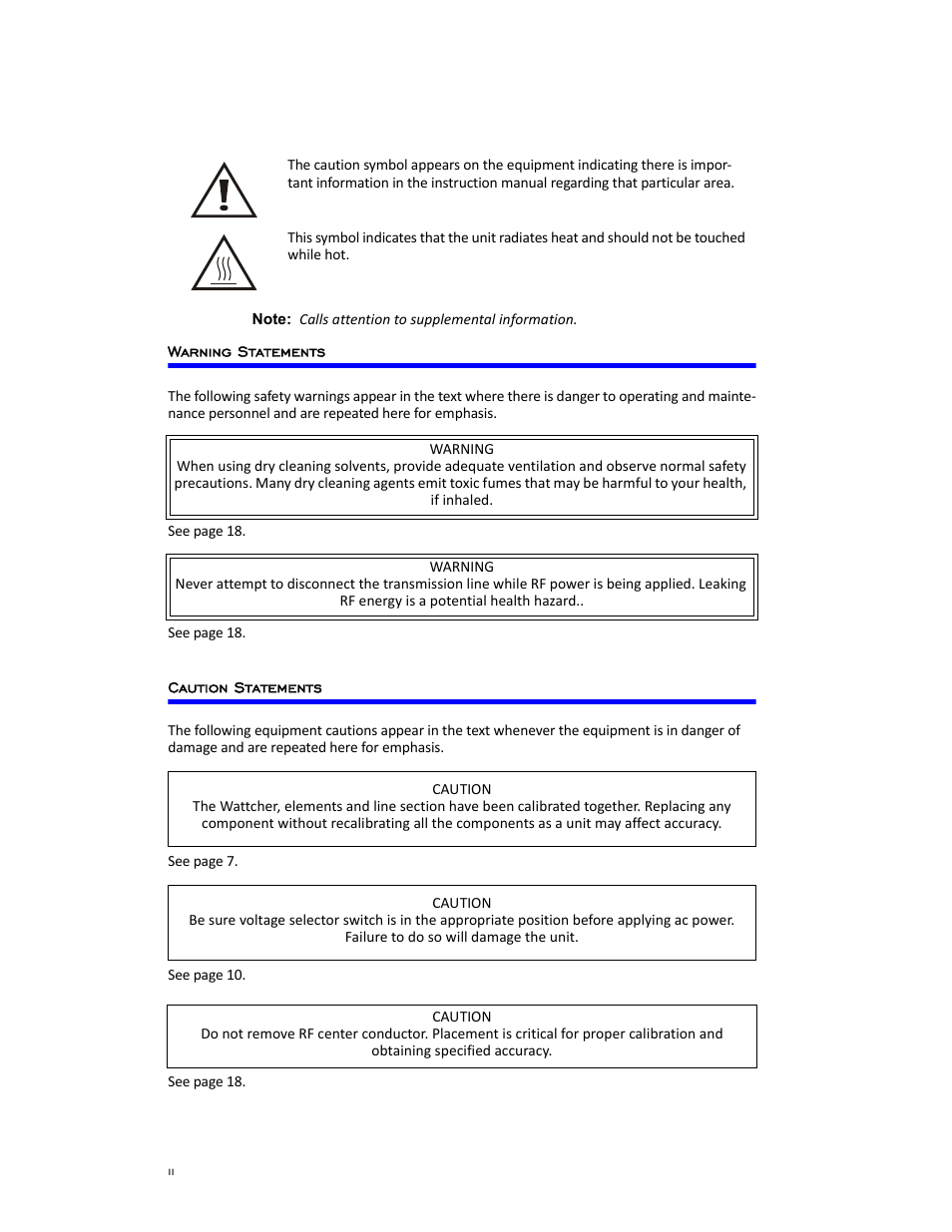 Warning statements, Caution statements | Bird Technologies 3128A User Manual | Page 4 / 35