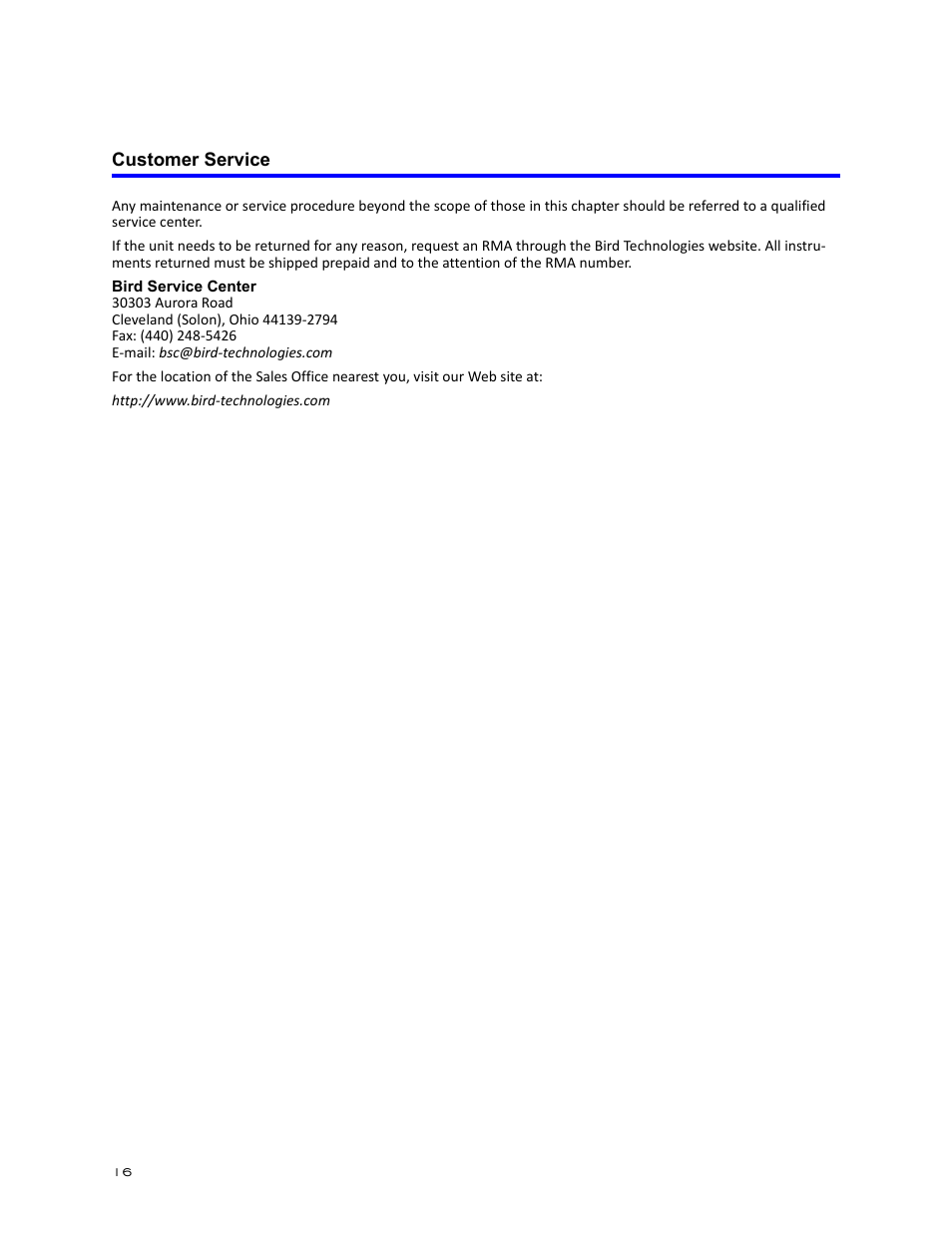 Customer service | Bird Technologies 3171B020 User Manual | Page 28 / 49