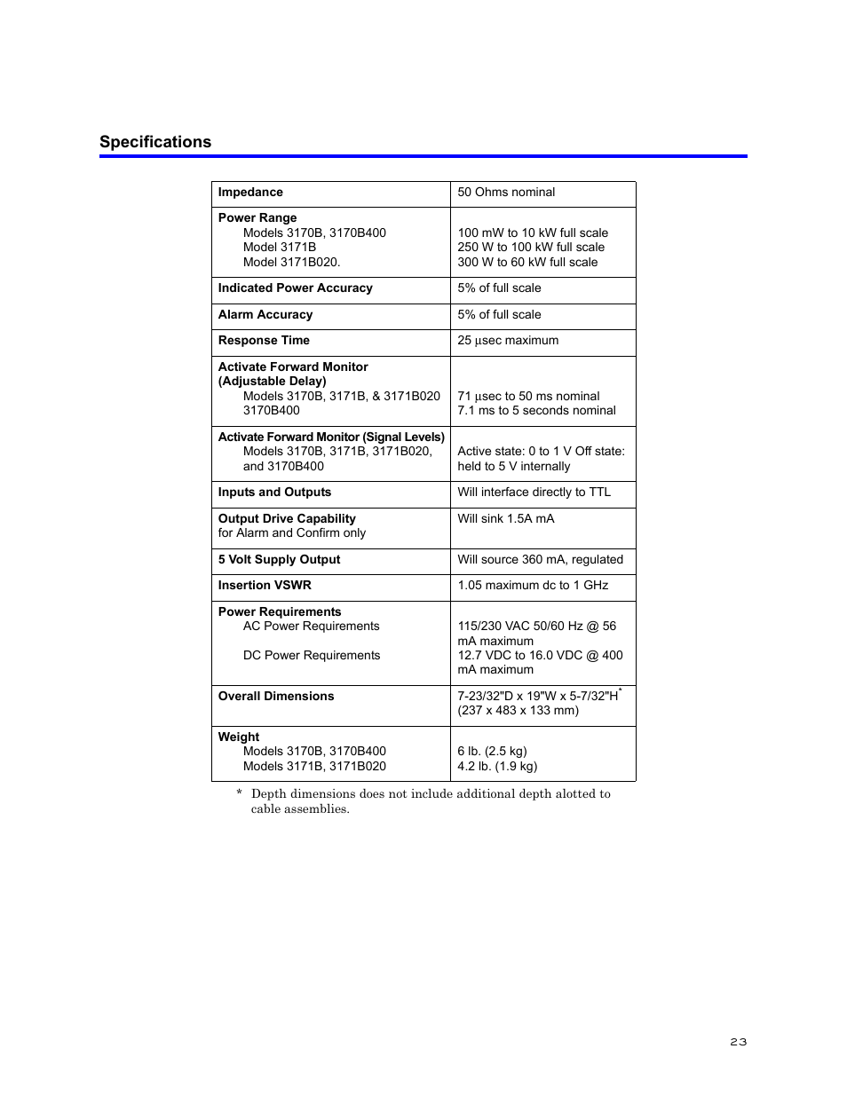 Specifications | Bird Technologies 3171B020 User Manual | Page 35 / 49