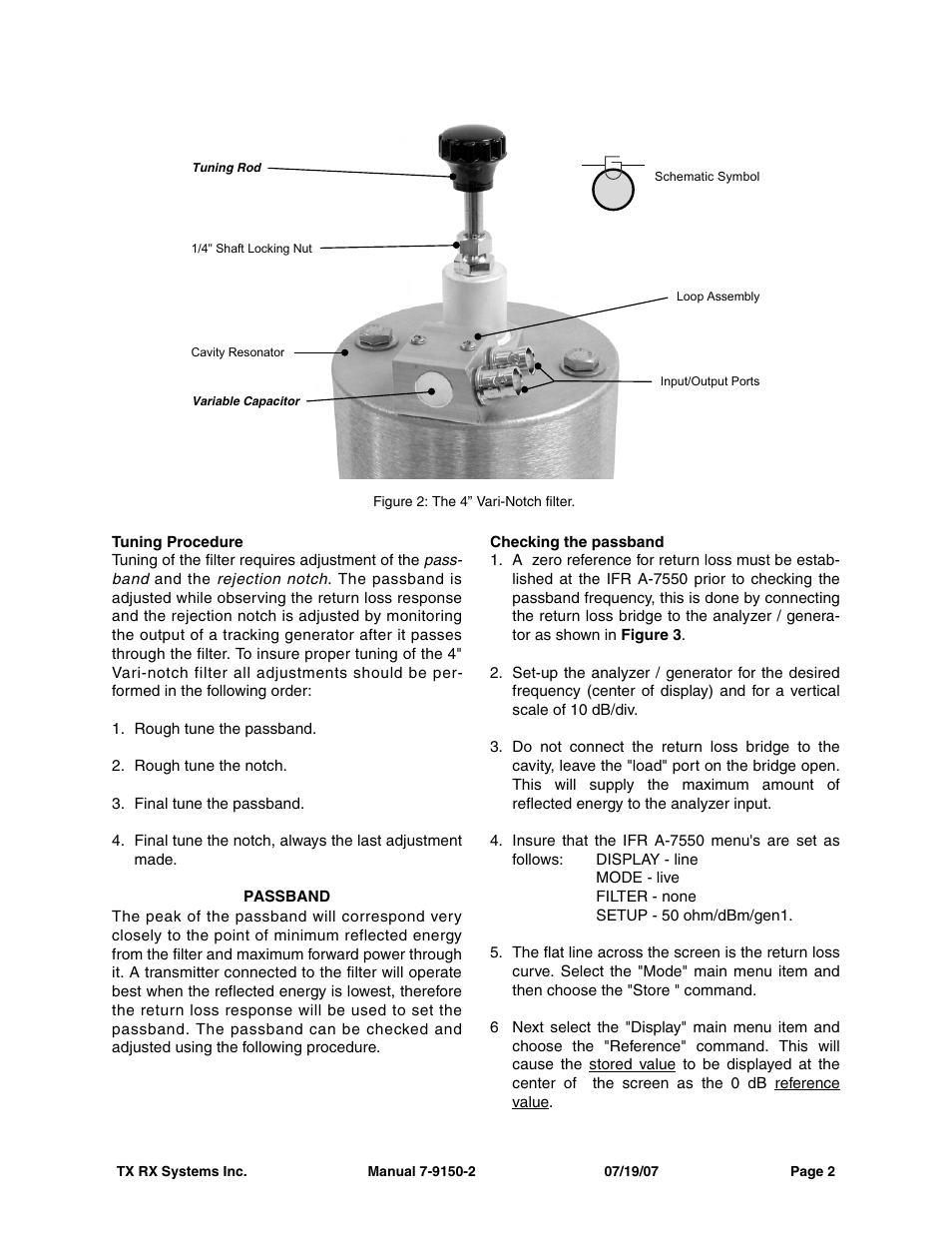 Tuning procedure, Passband, Checking the passband | Bird Technologies 15-88-01 User Manual | Page 6 / 16