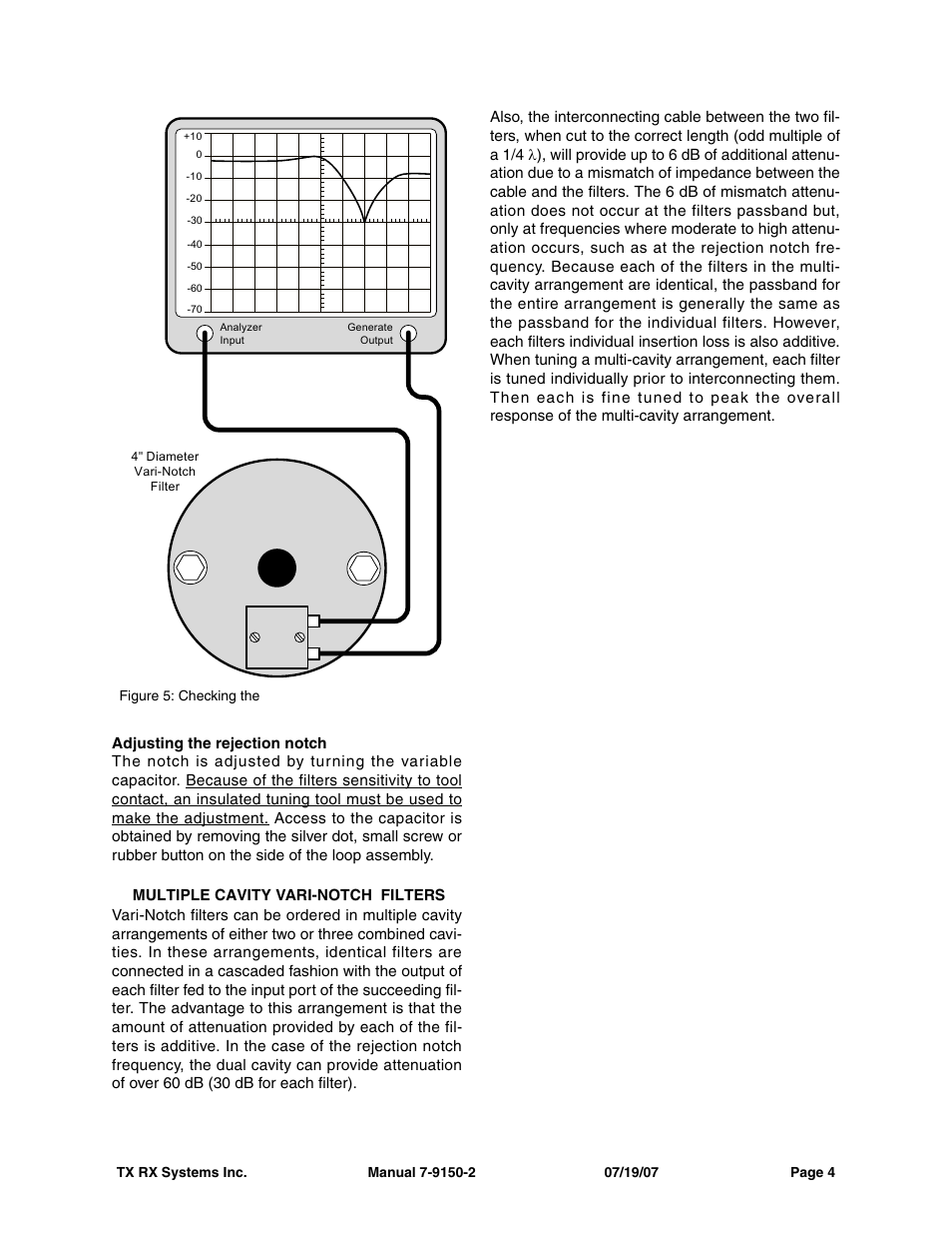 Adjusting the rejection notch, Multiple cavity vari-notch filters | Bird Technologies 15-88-01 User Manual | Page 8 / 16