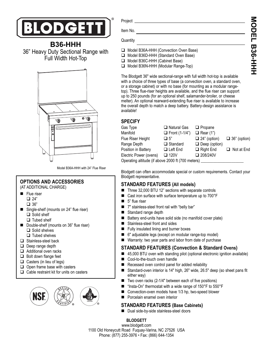 Blodgett B36-HHH User Manual | 2 pages