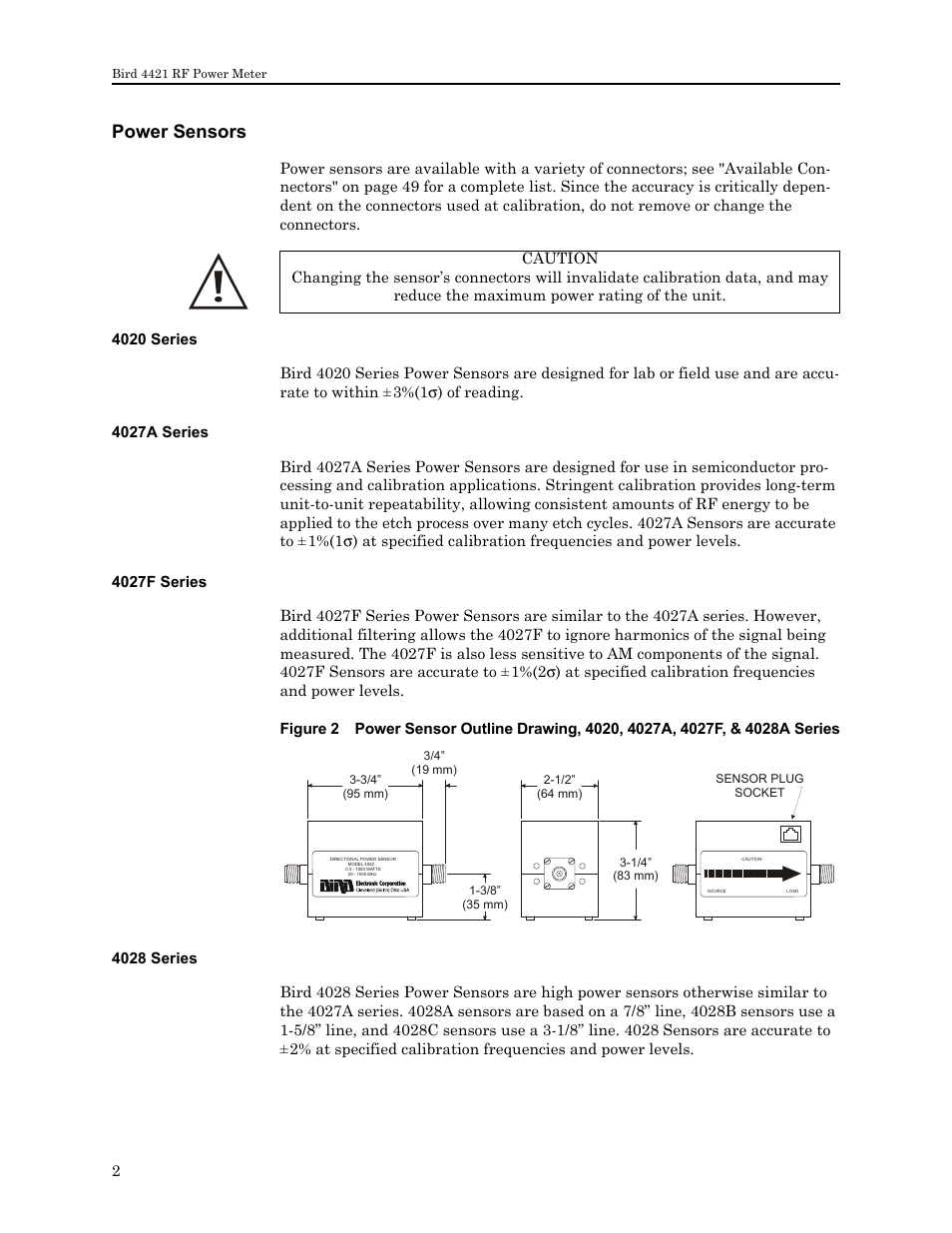 Power sensors, 4020 series, 4027a series | 4027f series, 4028 series | Bird Technologies 4421 User Manual | Page 14 / 64