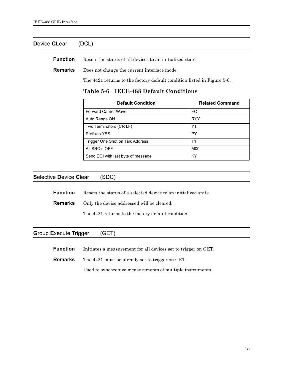Table 5-6 ieee-488 default conditions | Bird Technologies 4421 User Manual | Page 27 / 64