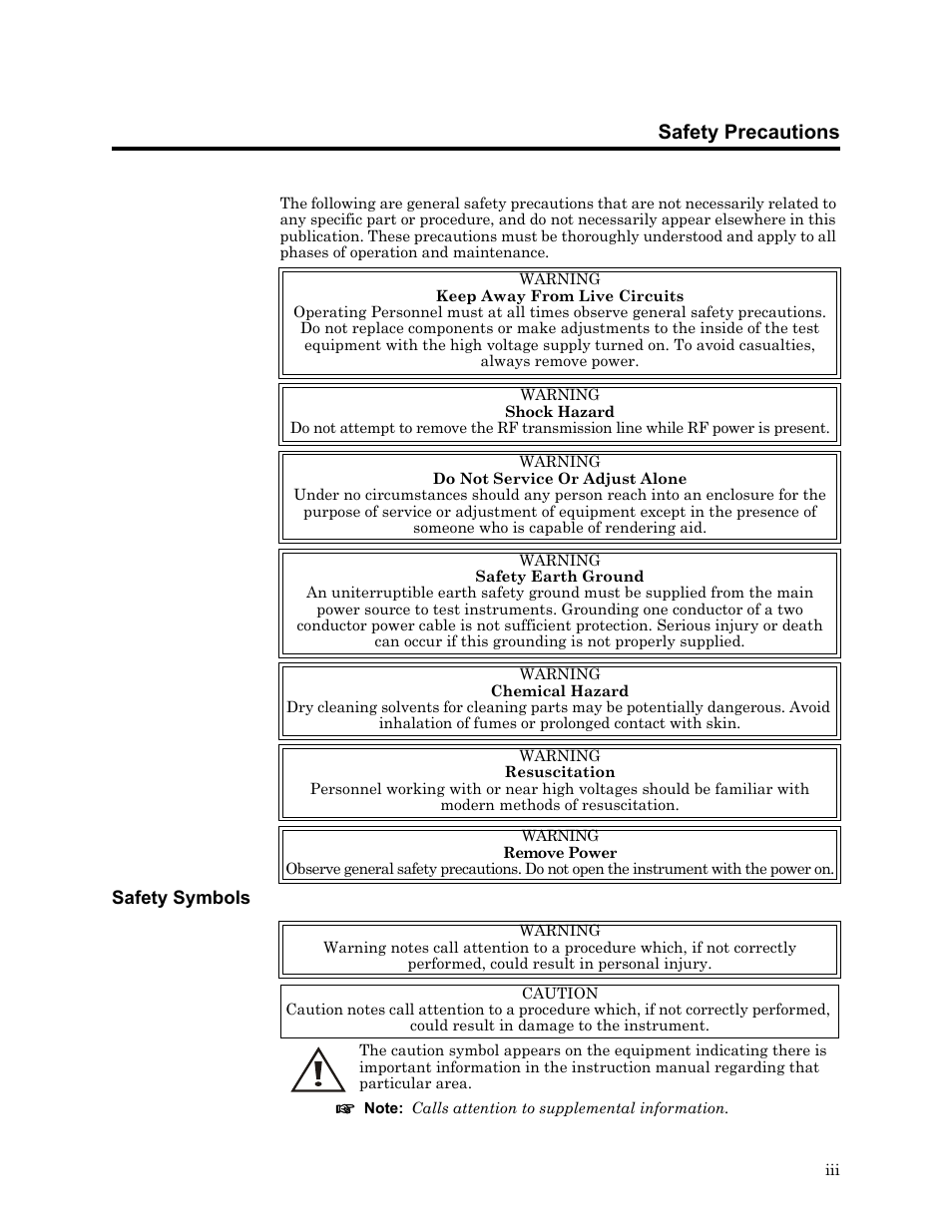 Safety symbols, Safety precautions | Bird Technologies 4421 User Manual | Page 3 / 64
