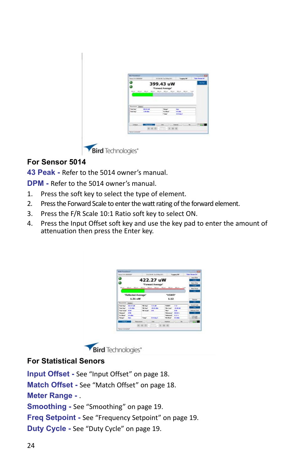 Figure 18 vpm, configure, tps, For sensor 5014, Figure 19 vpm, configure, dps | For statistical senors | Bird Technologies VPM3 User Manual | Page 32 / 64