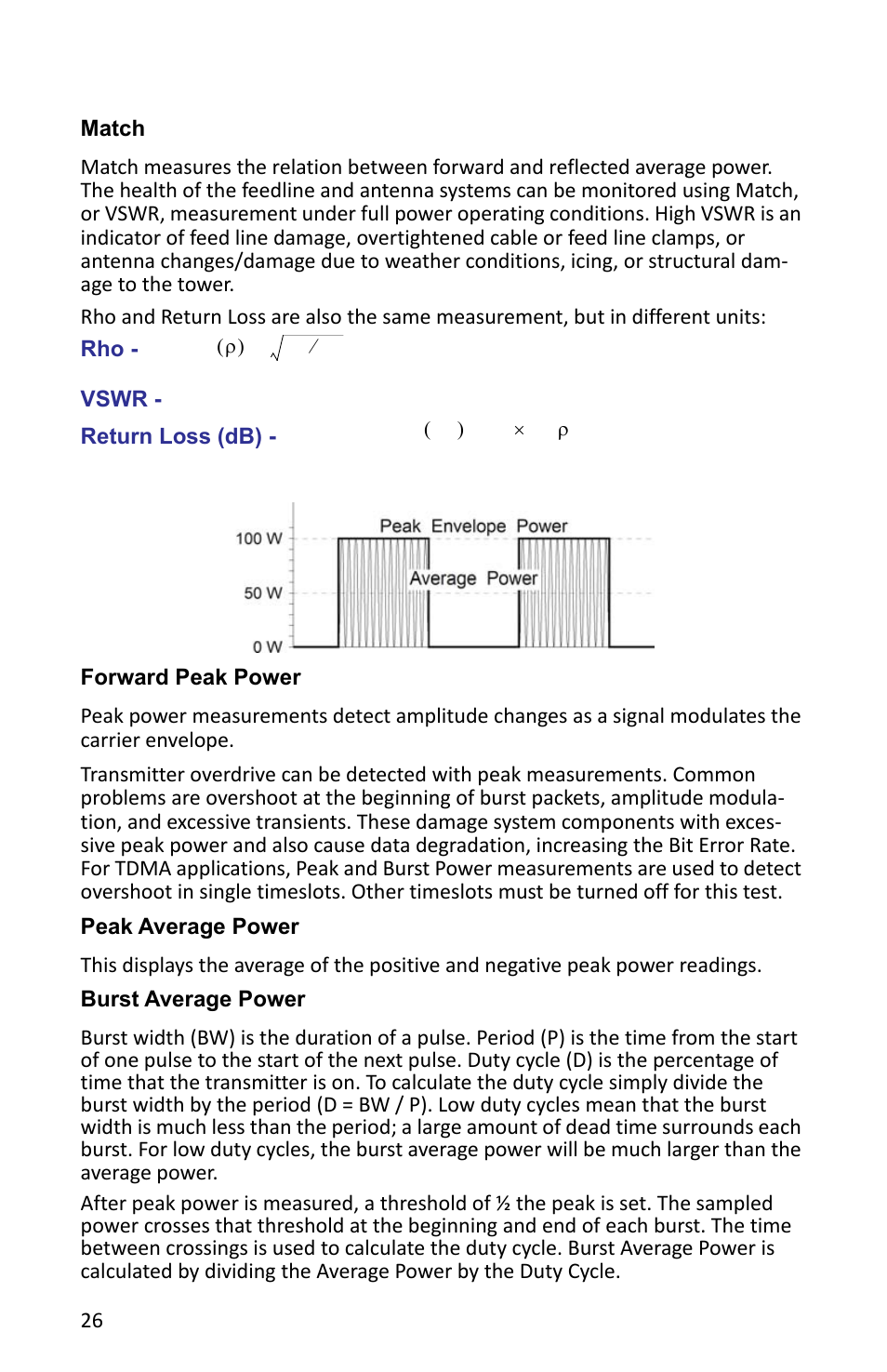 Match, Forward peak power, Peak average power | Burst average power | Bird Technologies VPM3 User Manual | Page 34 / 64