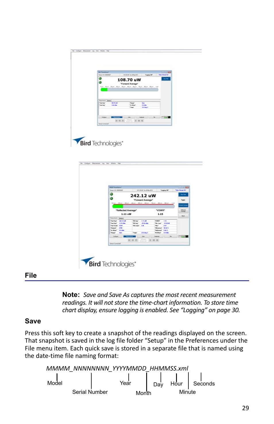 Figure 27 vpm, units, tps, Figure 28 vpm, units, dps, File | Save | Bird Technologies VPM3 User Manual | Page 37 / 64