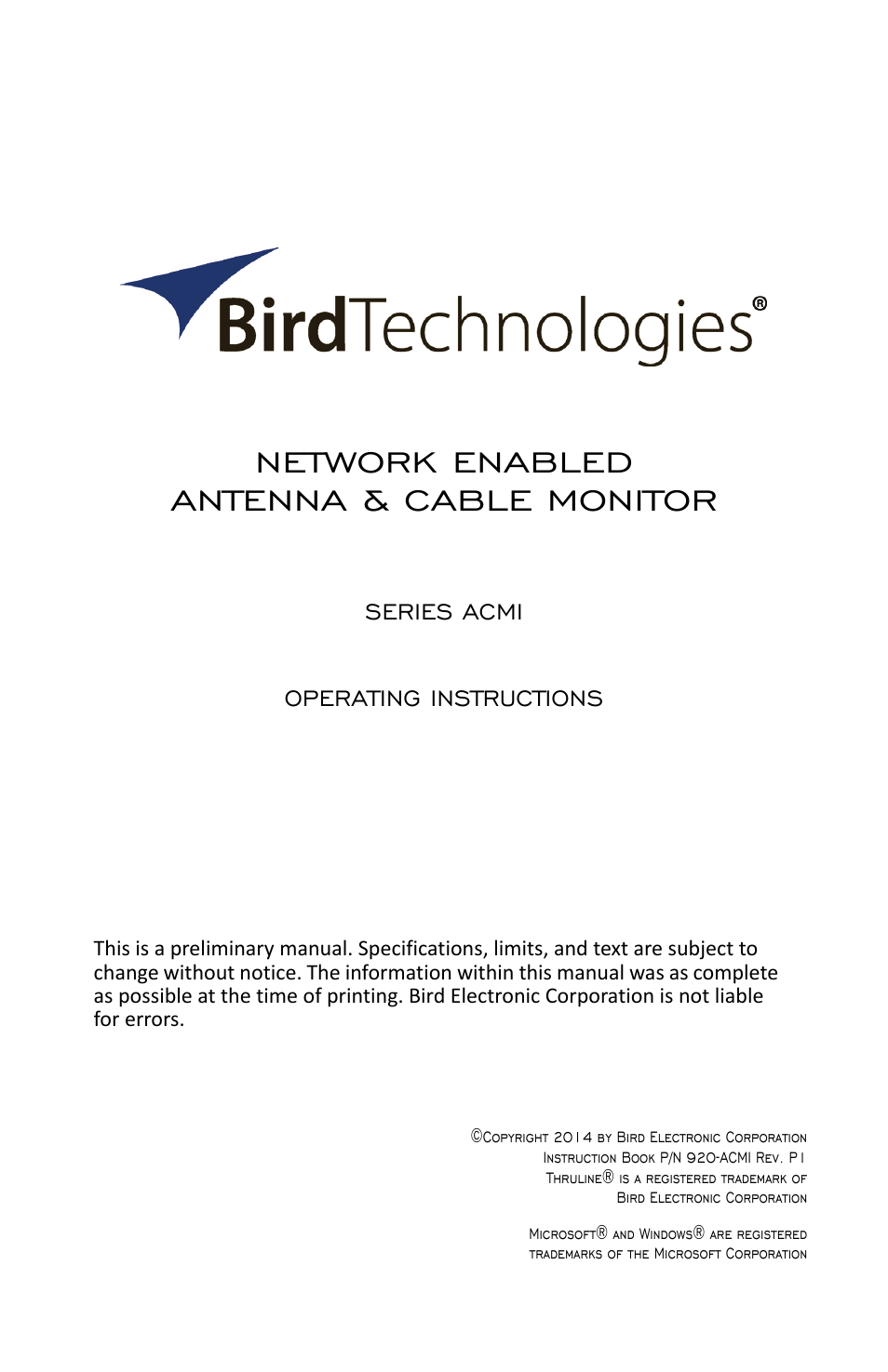 Bird Technologies ACMI User Manual | 48 pages