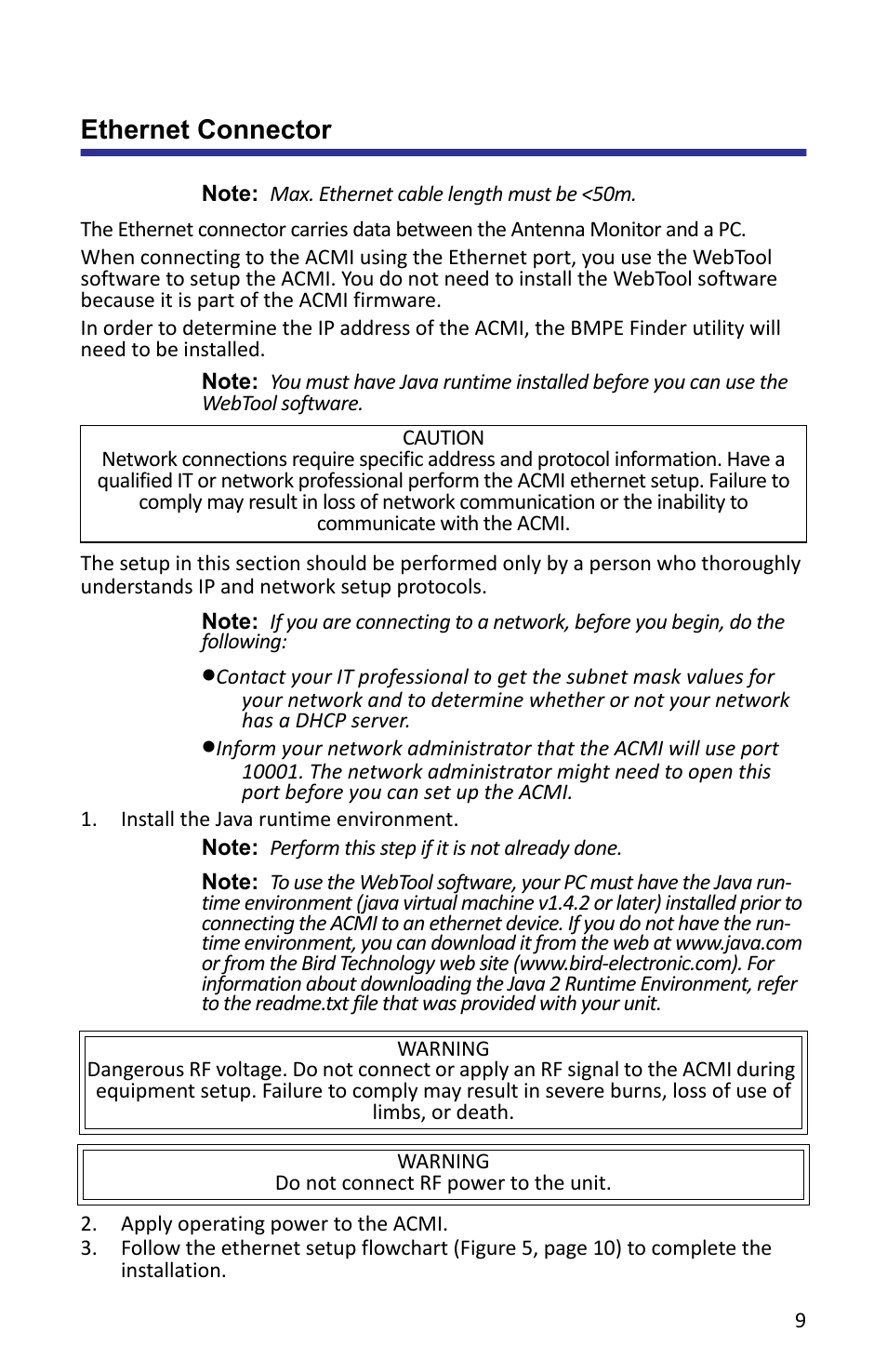 Ethernet connector | Bird Technologies ACMI User Manual | Page 21 / 48