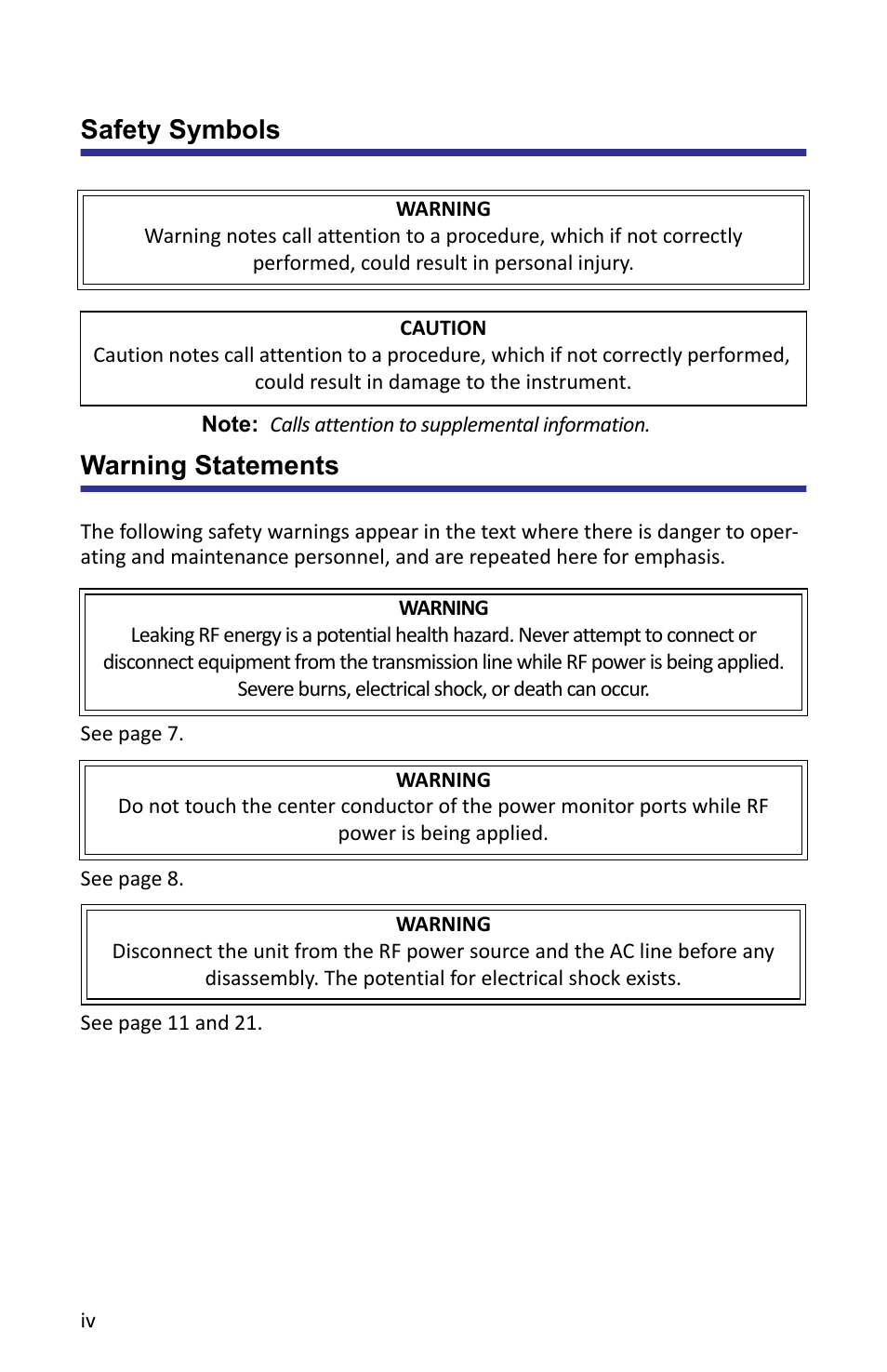 Safety symbols, Warning statements | Bird Technologies ACMI User Manual | Page 4 / 48