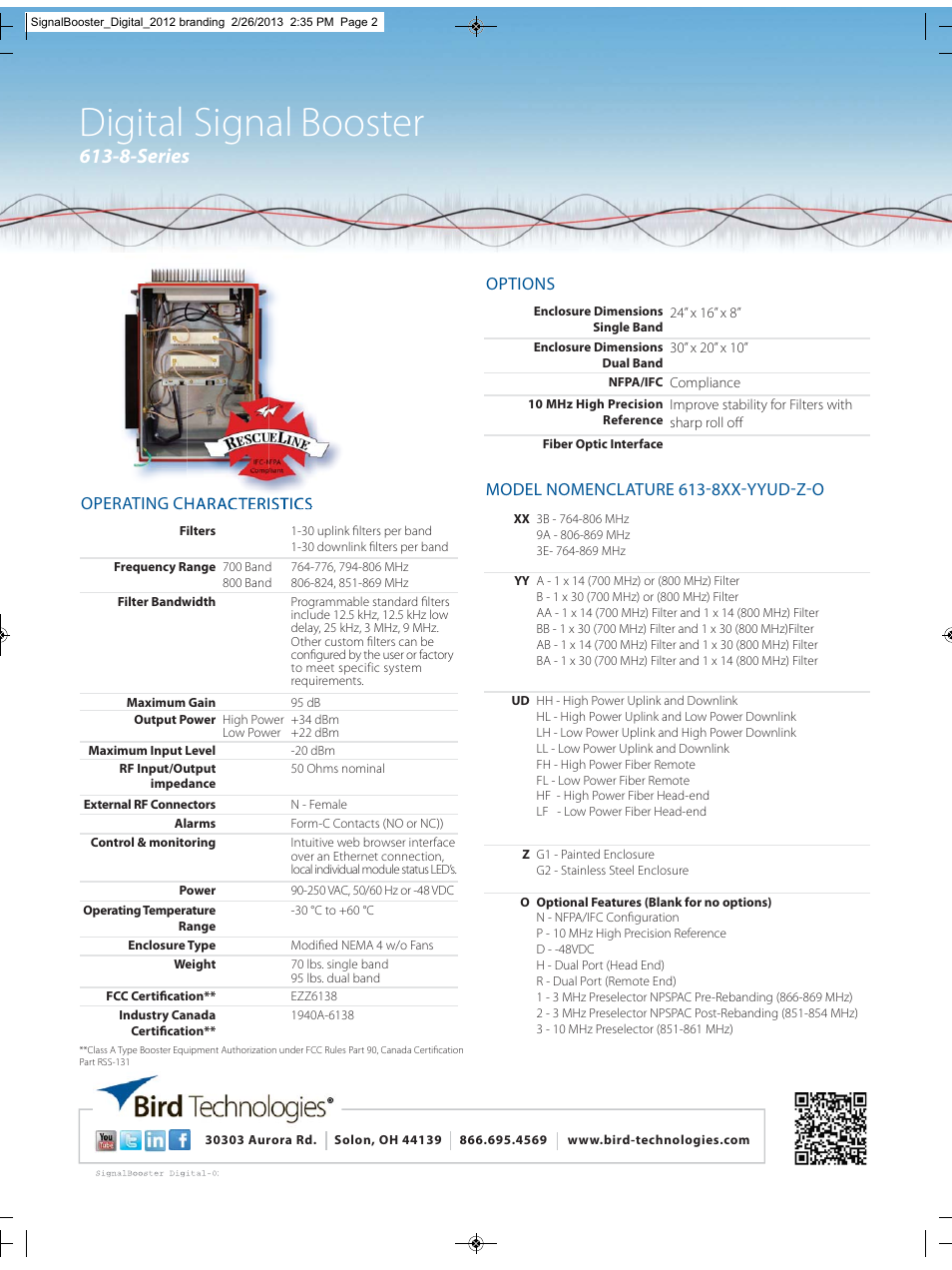 Digital signal booster, 8-series | Bird Technologies 613-8 Series User Manual | Page 2 / 2