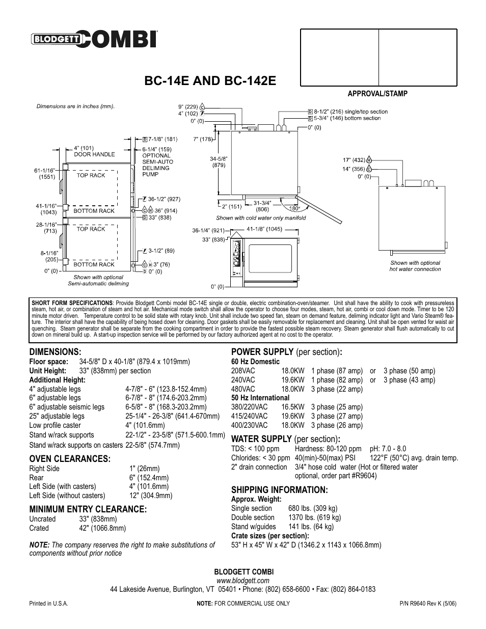 Blodgett SYNERGY BC-14E User Manual | Page 2 / 2
