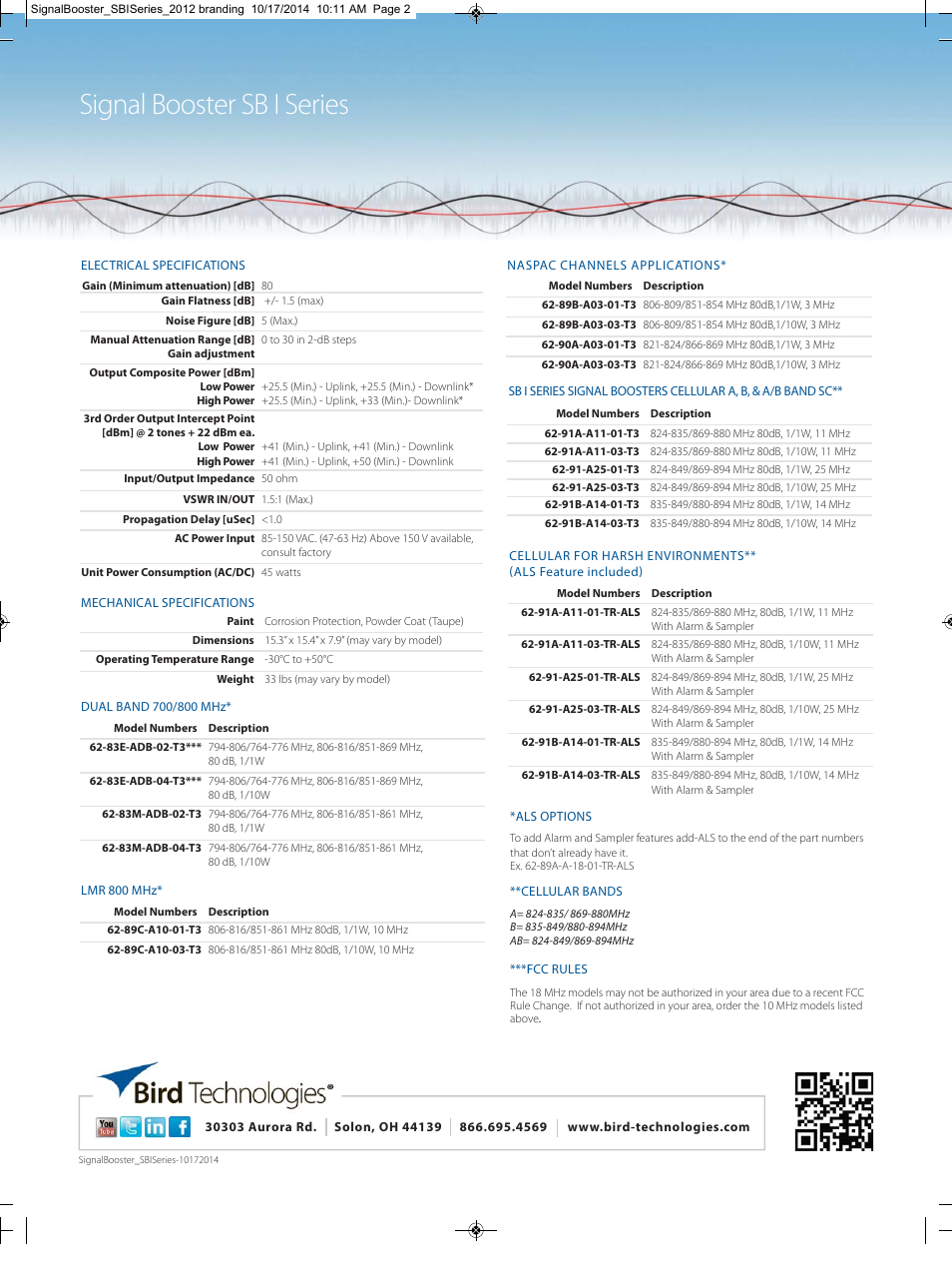 Signal booster sb i series | Bird Technologies SB I Series User Manual | Page 2 / 2