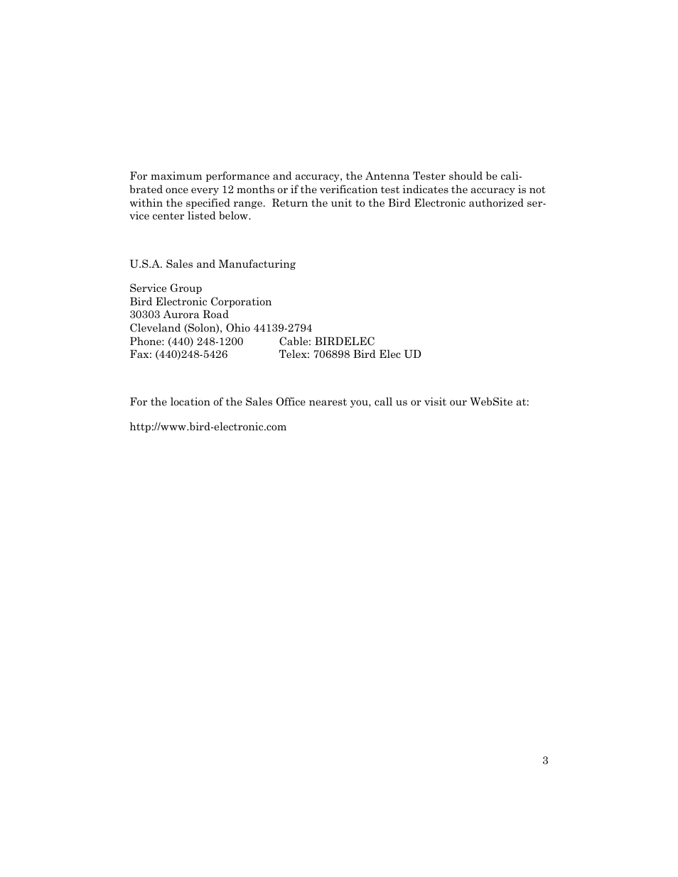 Calibration | Bird Technologies 7000A545 User Manual | Page 5 / 8