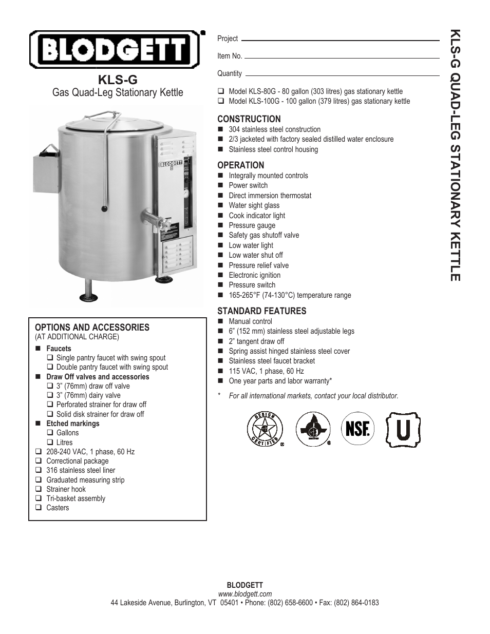 Blodgett KLS-80G User Manual | 2 pages