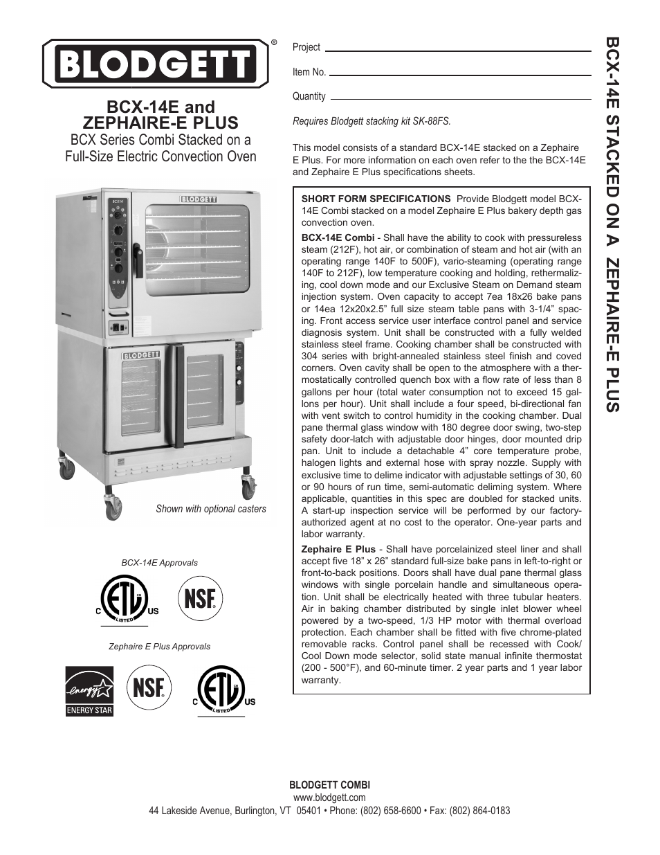 Blodgett ZEPHAIRE-E PLUS User Manual | 2 pages