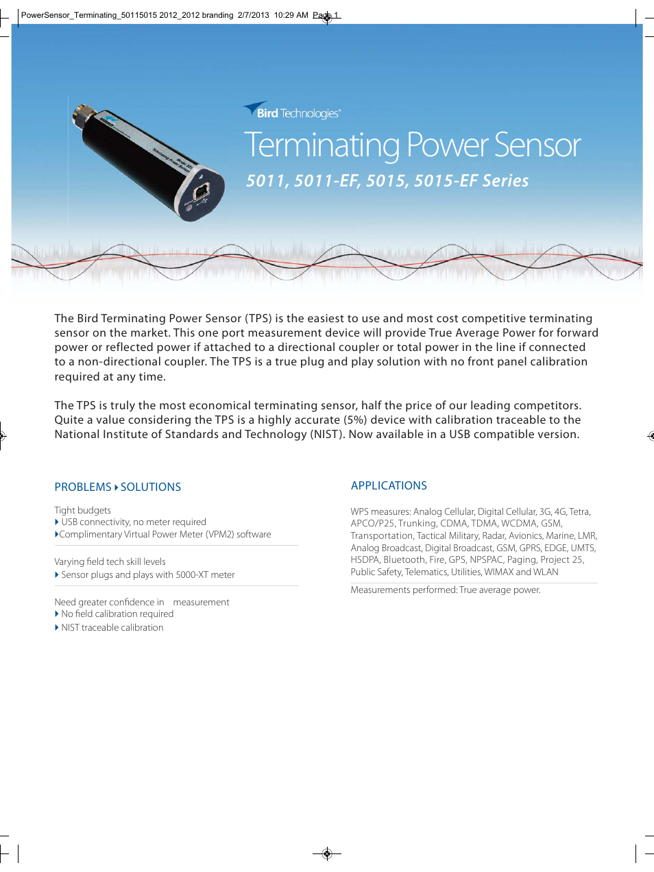 Bird Technologies 5015 Series-Datasheet User Manual | 2 pages