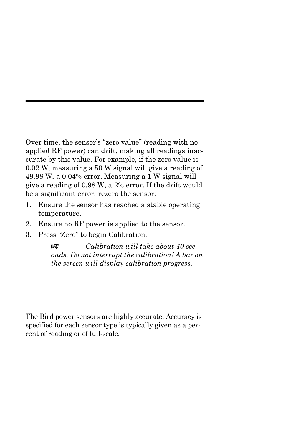 Chapter 3 operation, Zeroing sensor power measurement accuracy, Accuracy | Bird Technologies 5015 Series-Manual User Manual | Page 17 / 31