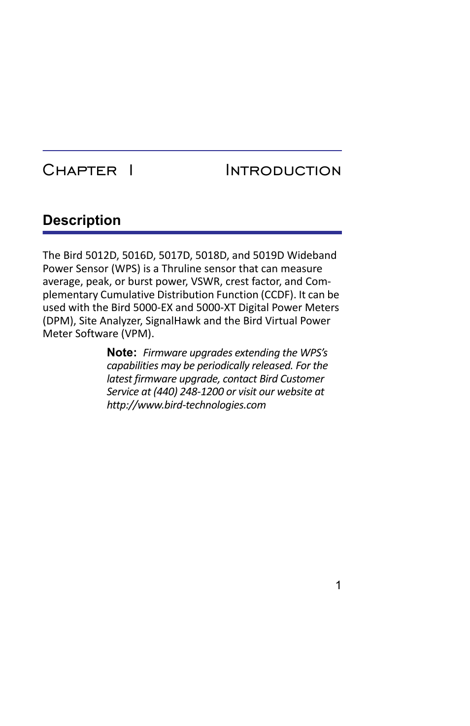 Chapter 1 introduction, Description | Bird Technologies 5019D-Manual User Manual | Page 13 / 59