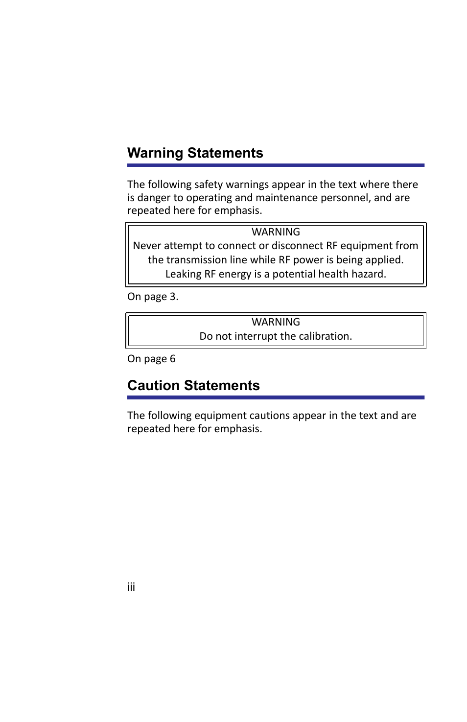 Warning statements, Caution statements | Bird Technologies 5019D-Manual User Manual | Page 4 / 59