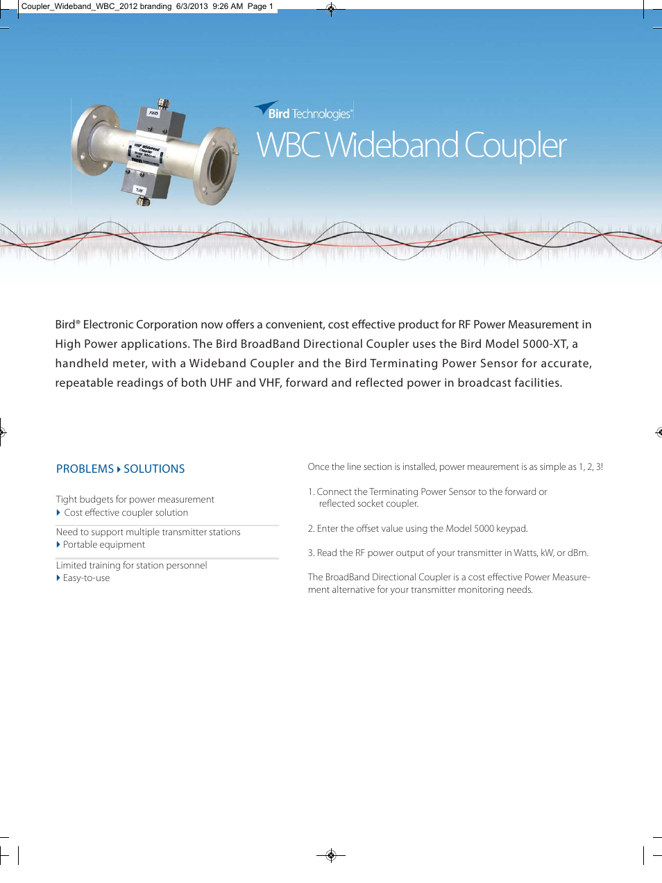 Bird Technologies WBC Series-Datasheet User Manual | 2 pages