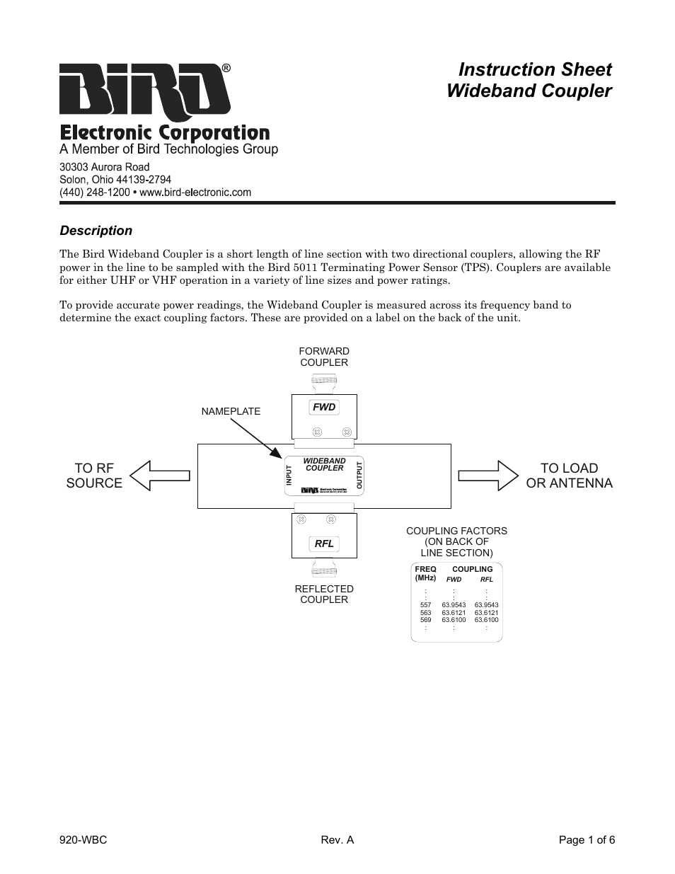 Bird Technologies WBC Series-Manual User Manual | 6 pages