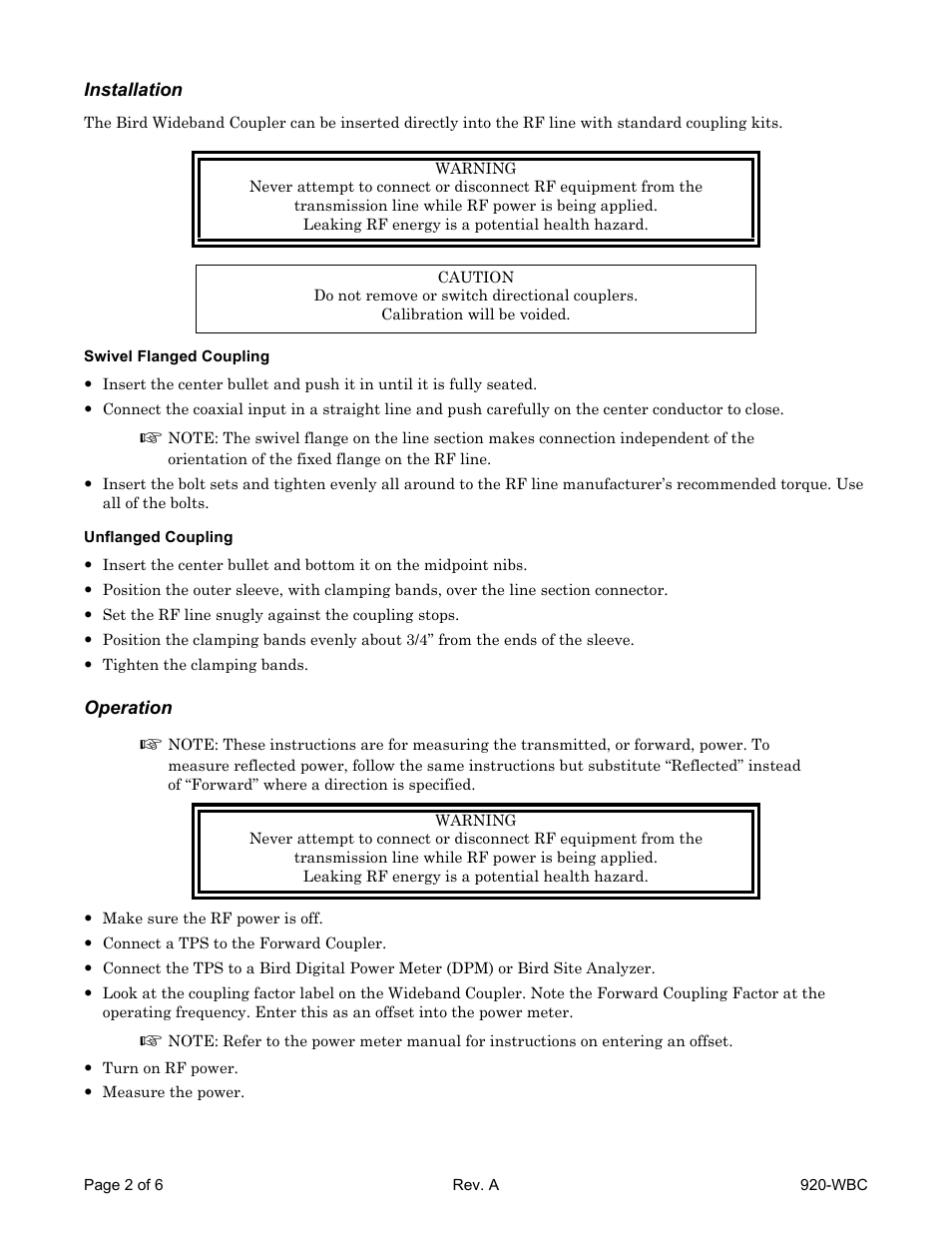 Bird Technologies WBC Series-Manual User Manual | Page 2 / 6